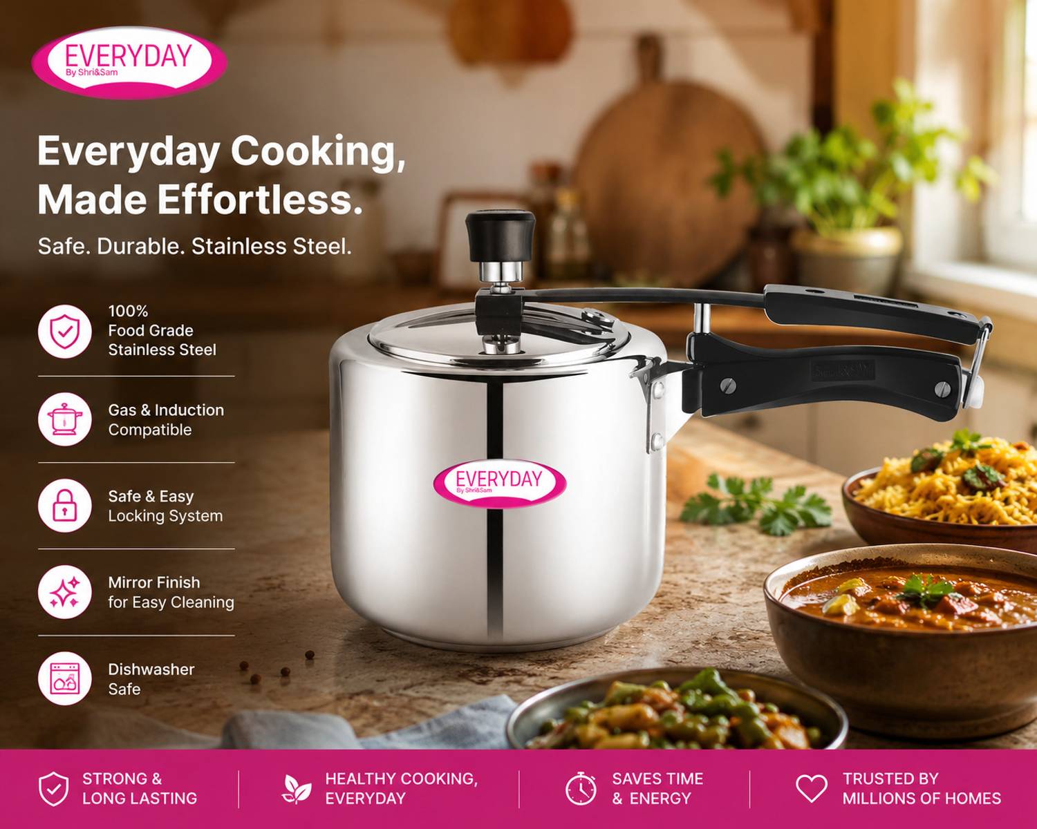 Everyday 3L Stainless Steel Pressure Cooker - Image 4