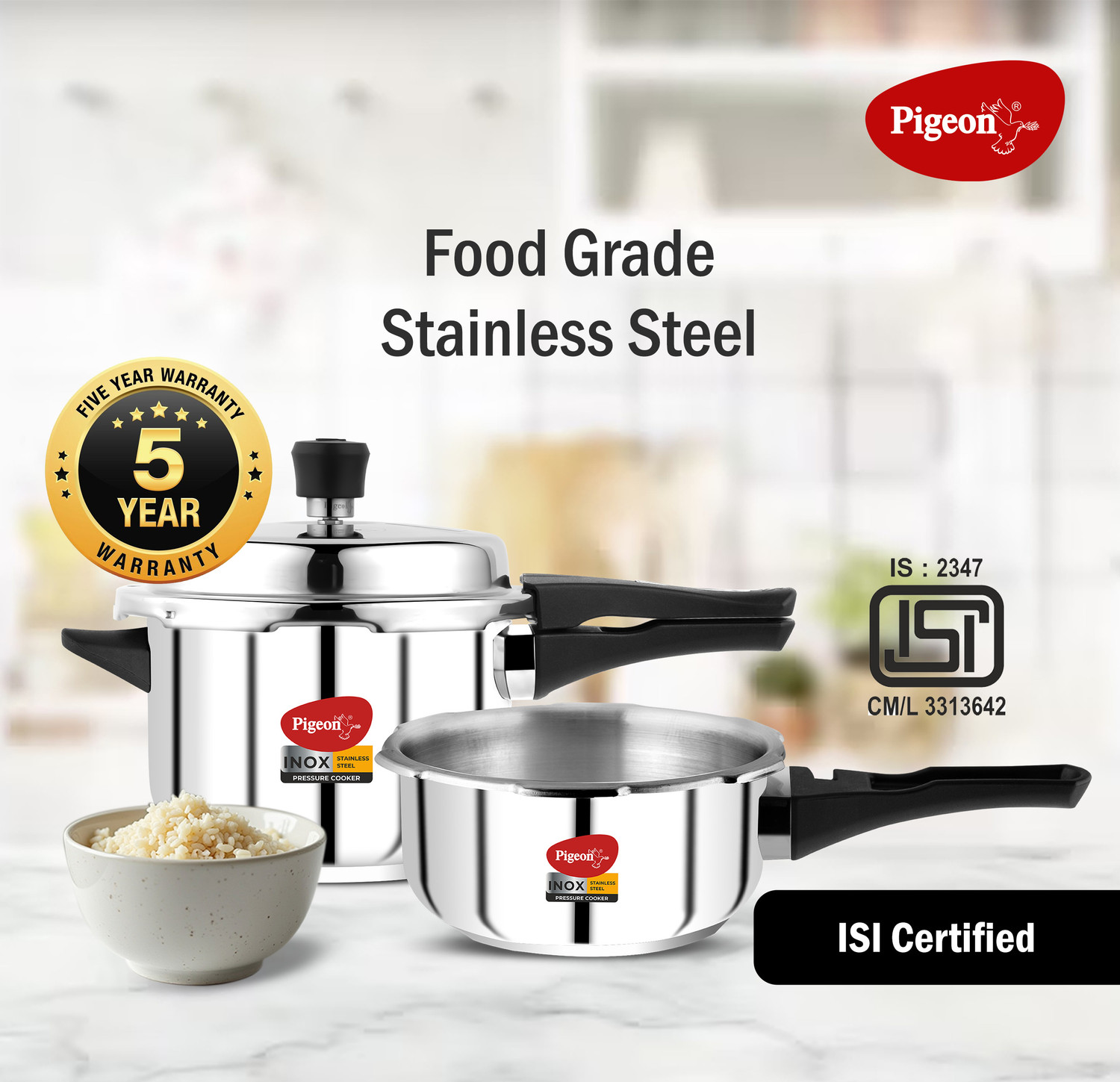 Image of Pigeon 3.5 L, 5 L Outer Lid Induction Bottom Pressure Cooker