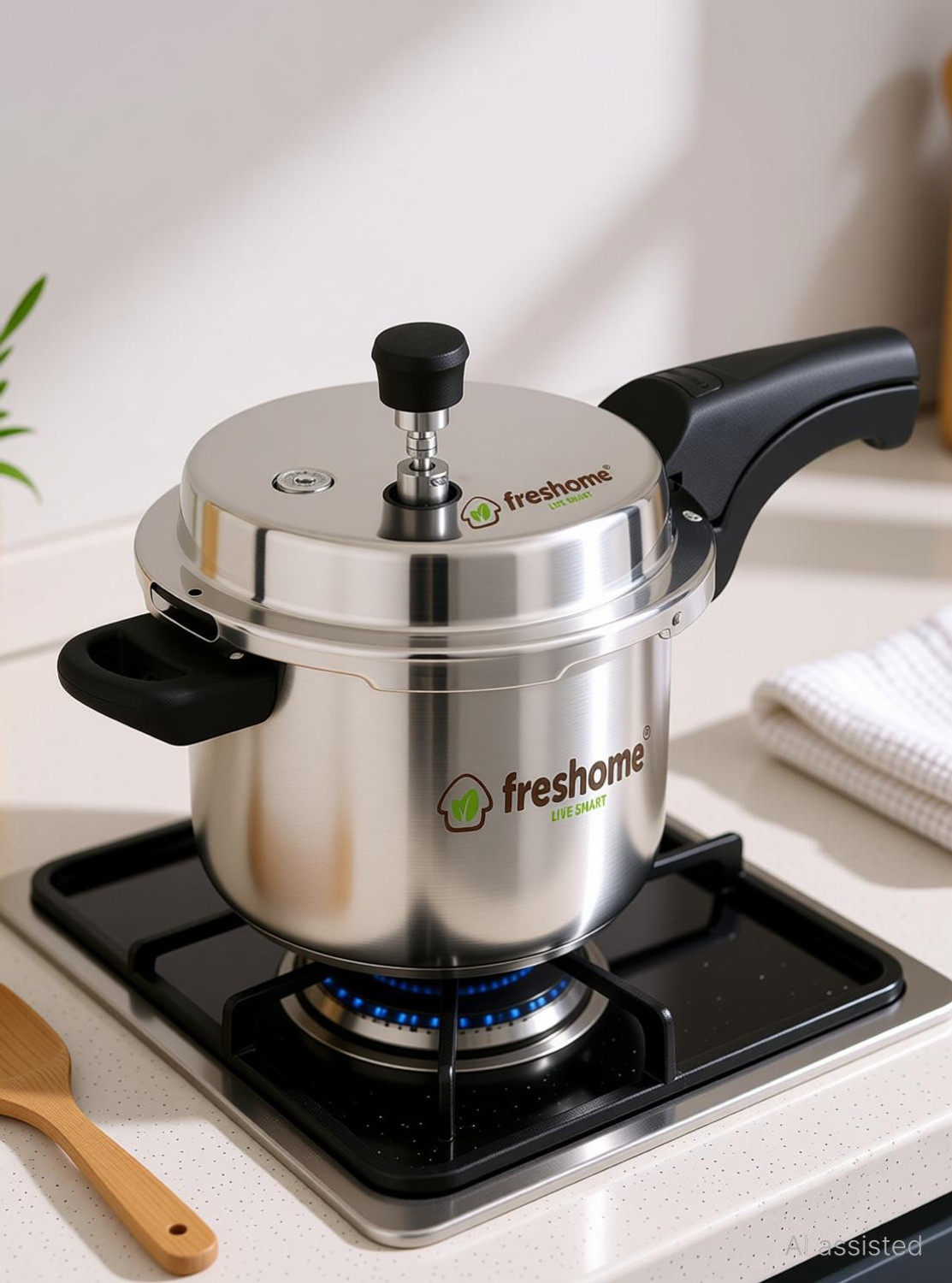 Image of Freshome Freshome ISI Stainless Steel TEJAS Pressure Cooker Heavy Gauge Gas Stove 3 L Outer Lid Induction Bottom Pressure Cooker
