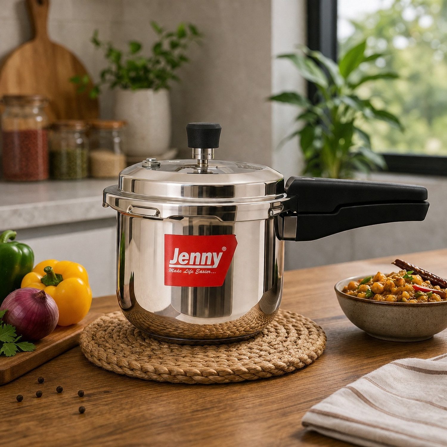 Image of JENNY Food Grade Stainless Steel Pressure Cooker 3 Litre Kitchen Essential 3 L Outer Lid Induction Bottom Pressure Cooker