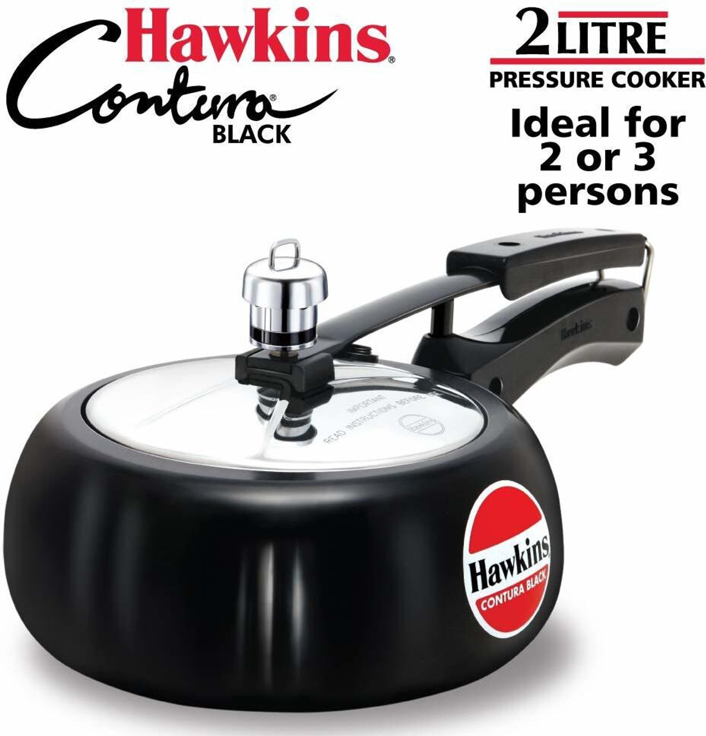 Image of Hawkins HAWKINS Contura Hard Anodised Aluminium Pressure Cooker, 3 L, 2 L Black Combo 2 L, 3 L Inner Lid Pressure Cooker
