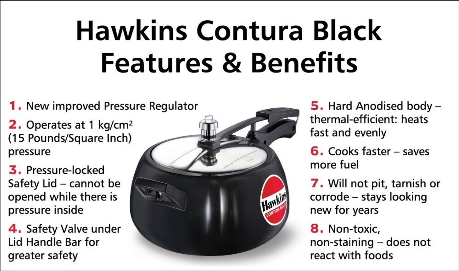 Hawkins Contura Black (CB50) 5 L Inner Lid Pressure Cooker