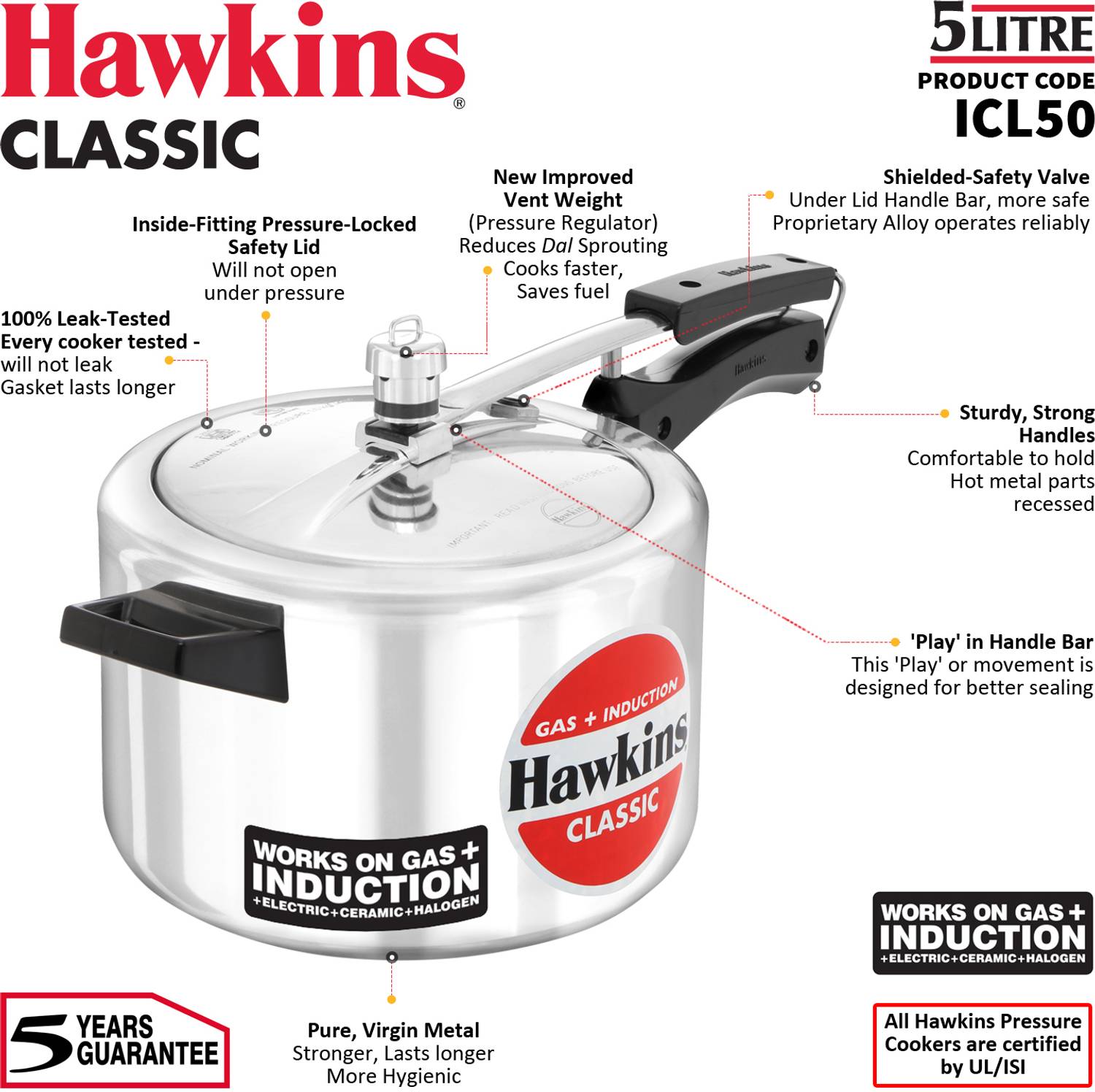 Hawkins Classic 5L Pressure Cooker - Image 3
