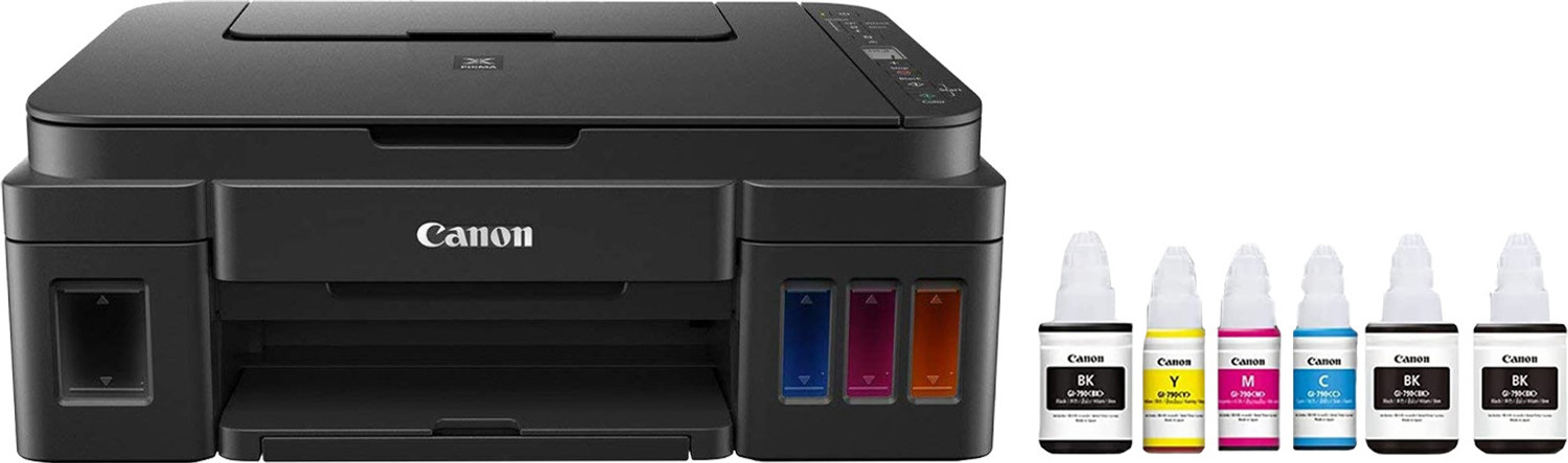 Image of Canon PIXMA MegaTank /Ink Efficient G2012 Multi-function Color Ink Tank Printer (Color Page Cost: 0.32 Rs. | Black Page Cost: 0.09 Rs.) with 2 additional Black
