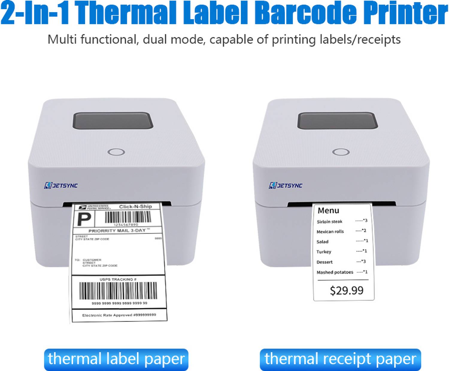 JETSYNC 4x6 Thermal Shipping Label Printer White - Image 2