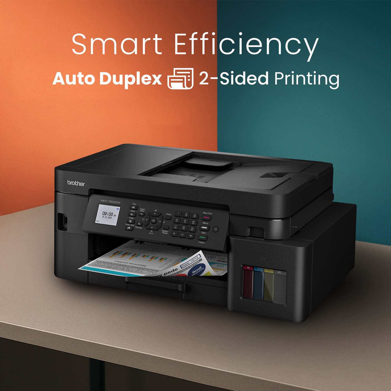 Image of brother MFC-T930DW Multi-function WiFi Color Ink Tank Printer (Borderless Printing) for Print /Copy /Scan with ADF Printer, 128 MB Memory, Print Pages Upto 15K in Black & 5K in Color Each (CMY), Auto Duplex 2-Sided Printer