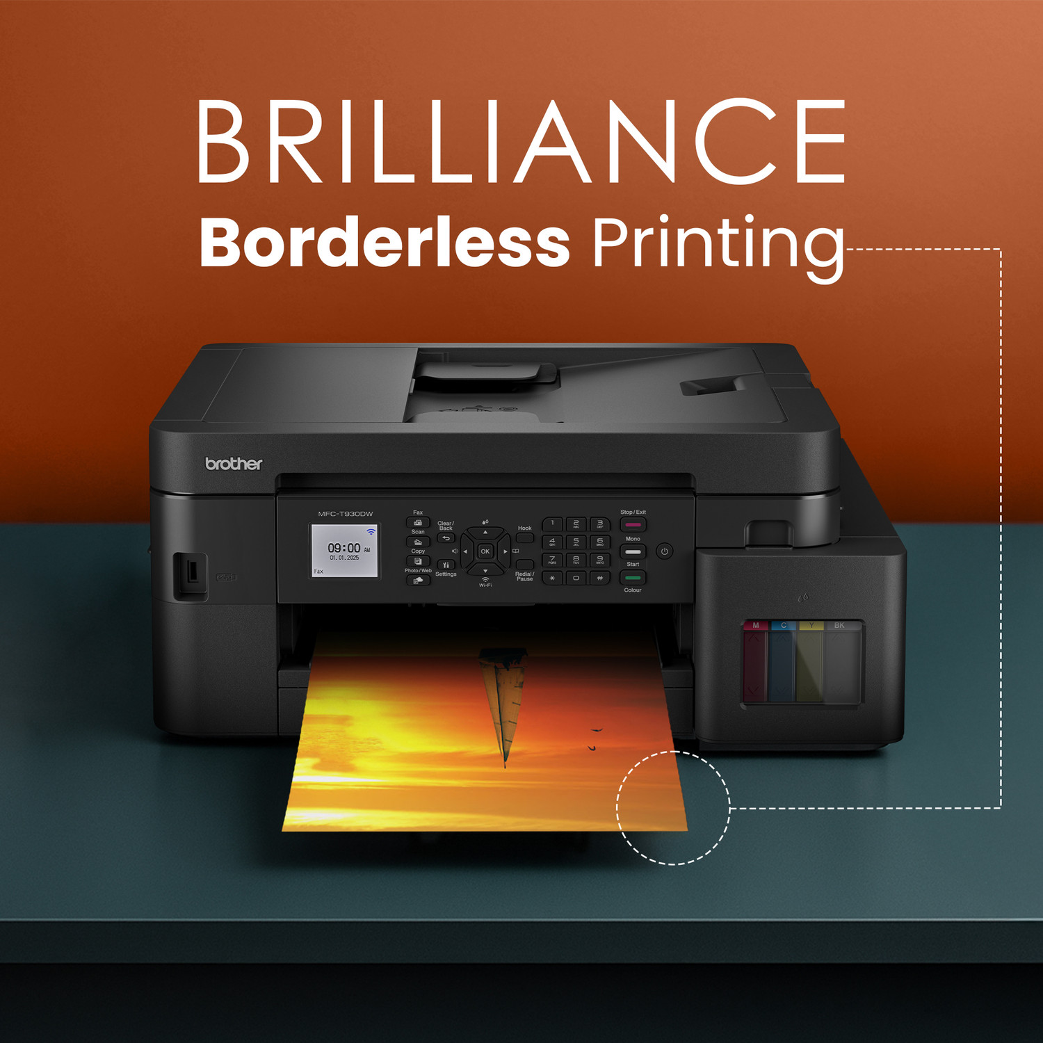 Image of brother MFC-T930DW Multi-function WiFi Color Ink Tank Printer (Borderless Printing) for Print /Copy /Scan with ADF Printer, 128 MB Memory, Print Pages Upto 15K in Black & 5K in Color Each (CMY), Auto Duplex 2-Sided Printer
