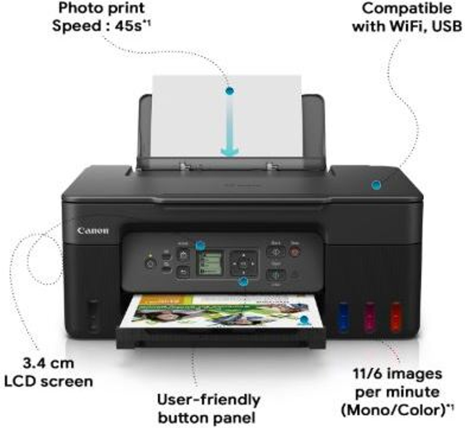 Image of Canon PIXMA G3770 , USB, Multi-function WiFi Color Ink Tank Printer