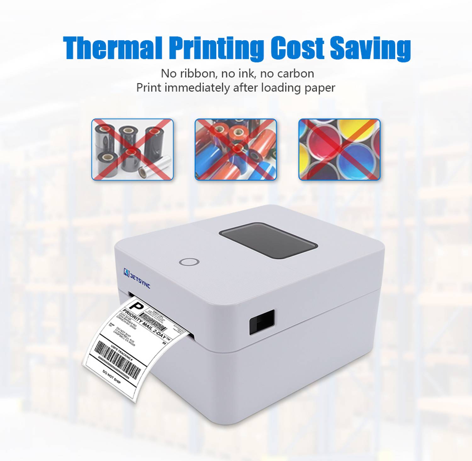 JETSYNC 4x6 Thermal Shipping Label Printer White - Image 5