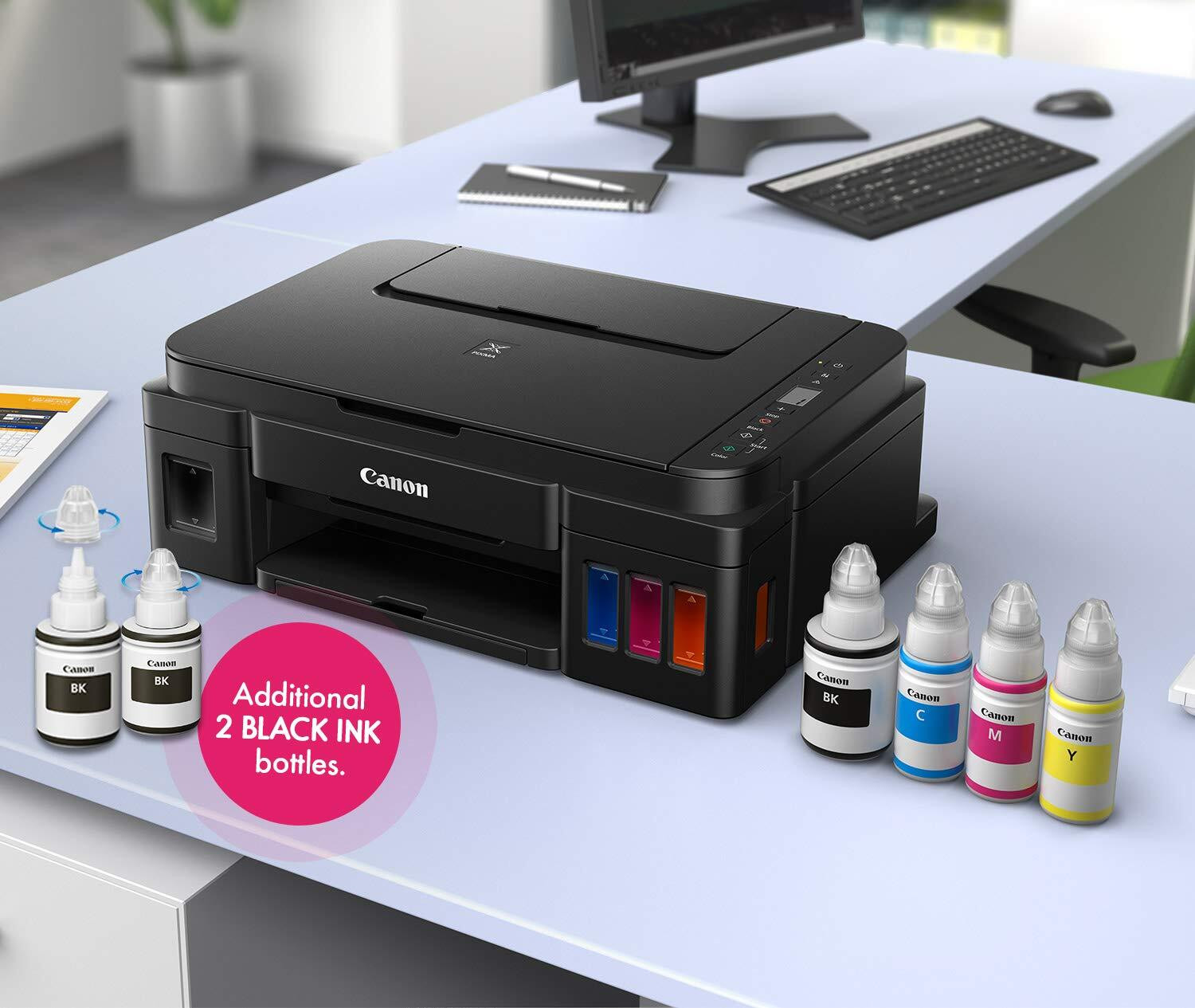 Image of Canon PIXMA Ink Efficient G3012 With 2 Extra Black Ink Bottle Multi-function WiFi Color Ink Tank Printer