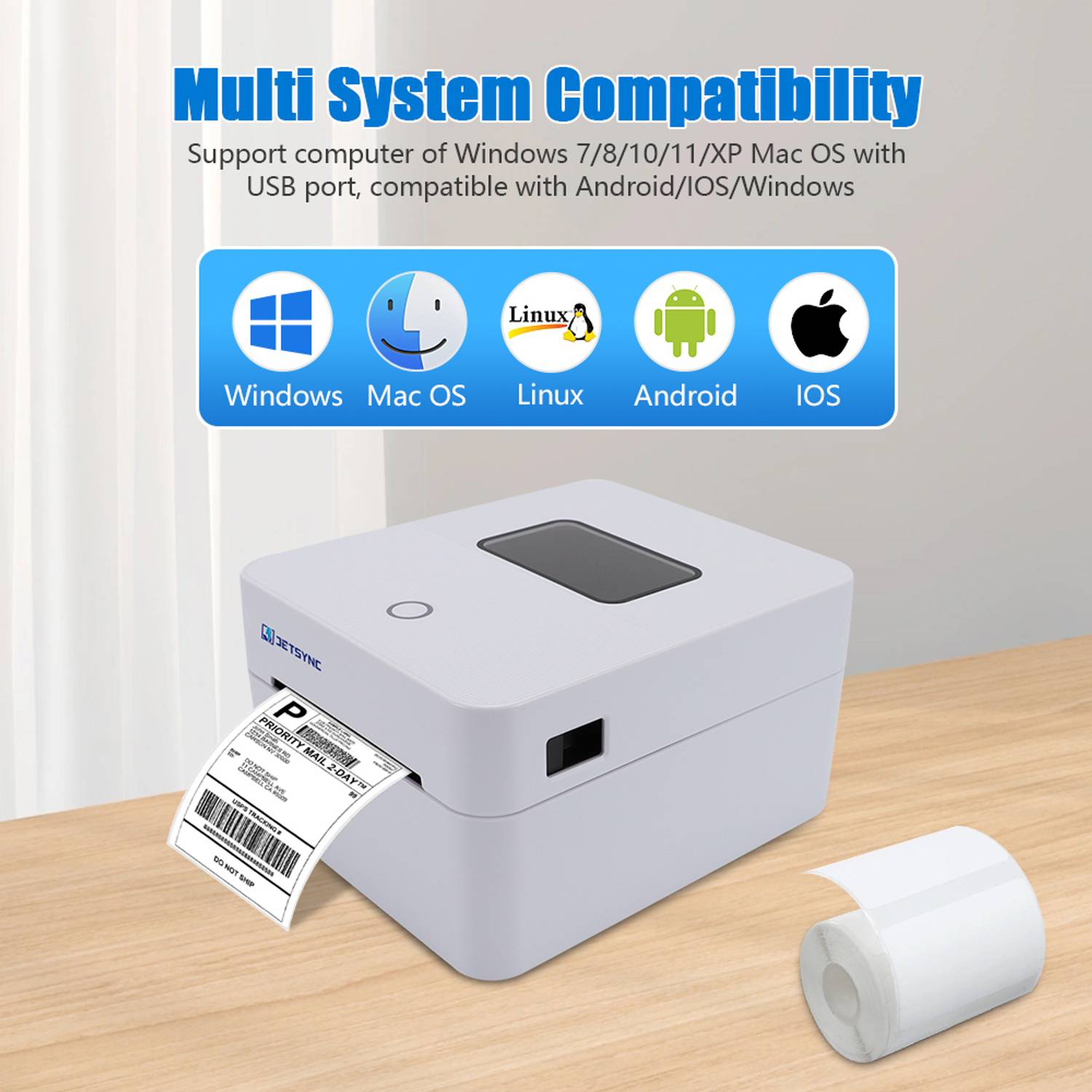 JETSYNC 4x6 Thermal Shipping Label Printer White - Image 3