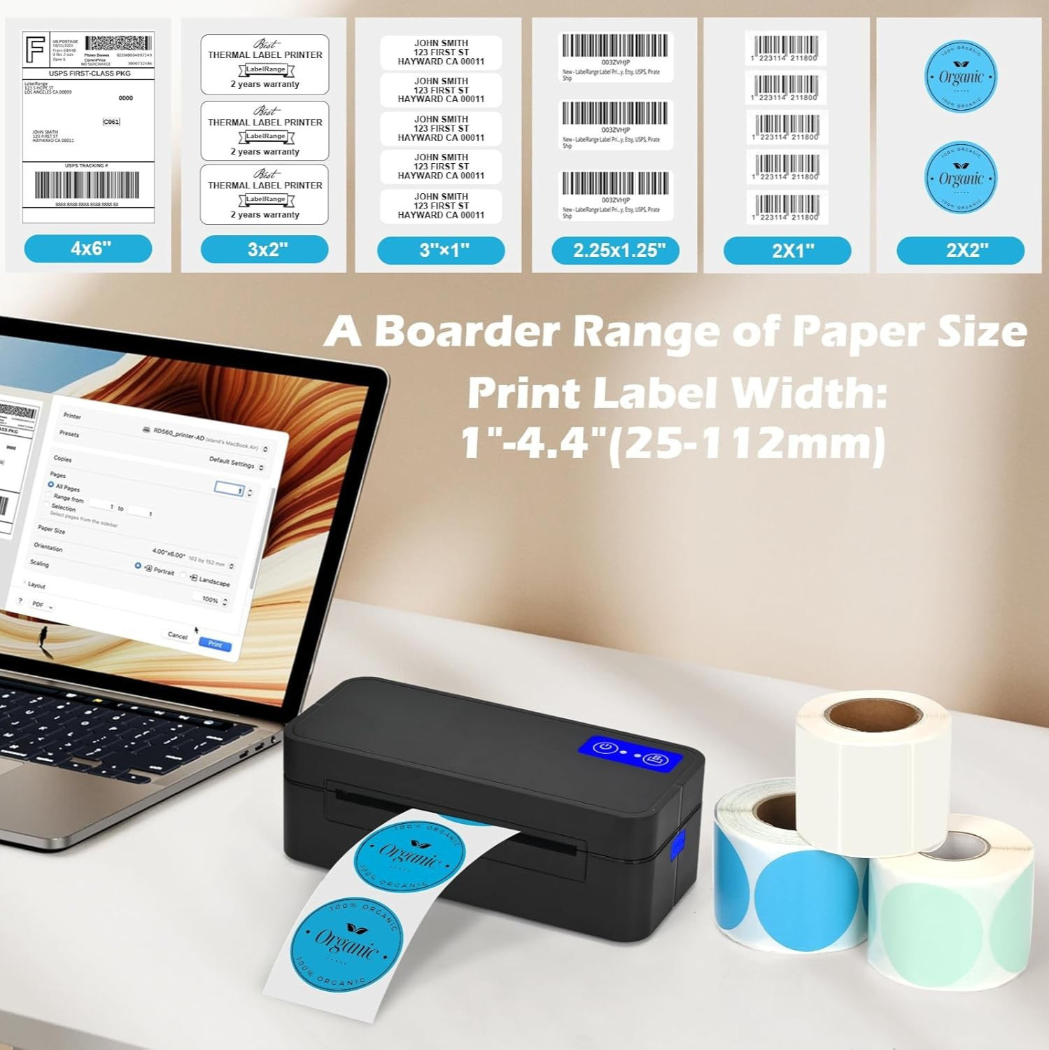 Image of OnlyU Bluetooth Thermal Printer 4x6 inch Barcode Shipping Label Printer| Multi-function Monochrome Thermal Transfer Printer