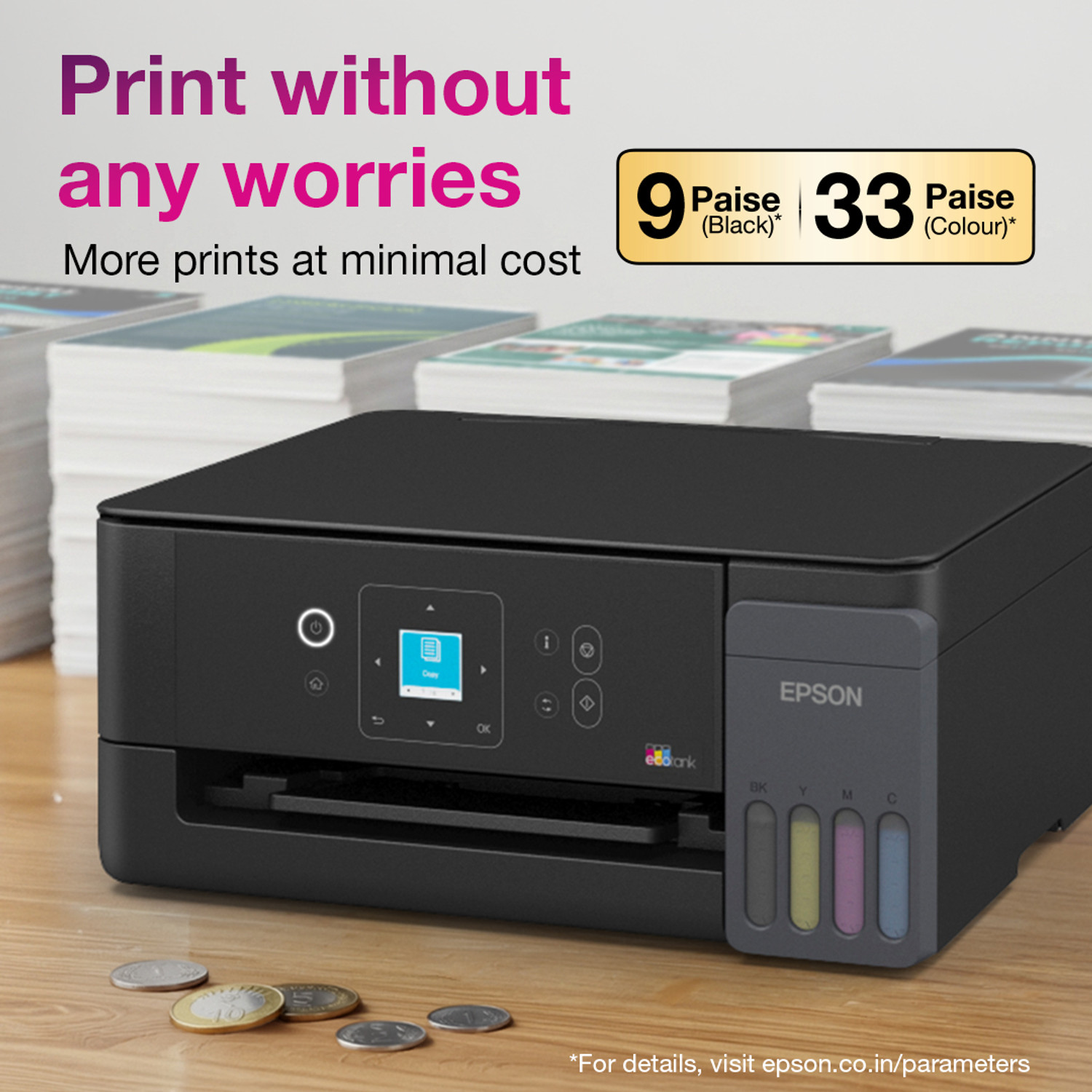 Image of Epson L3360 Multi-function WiFi Color Ink Tank Printer (Color Page Cost: 0.33 Rs. | Black Page Cost: 0.09 Rs. | Borderless Printing)