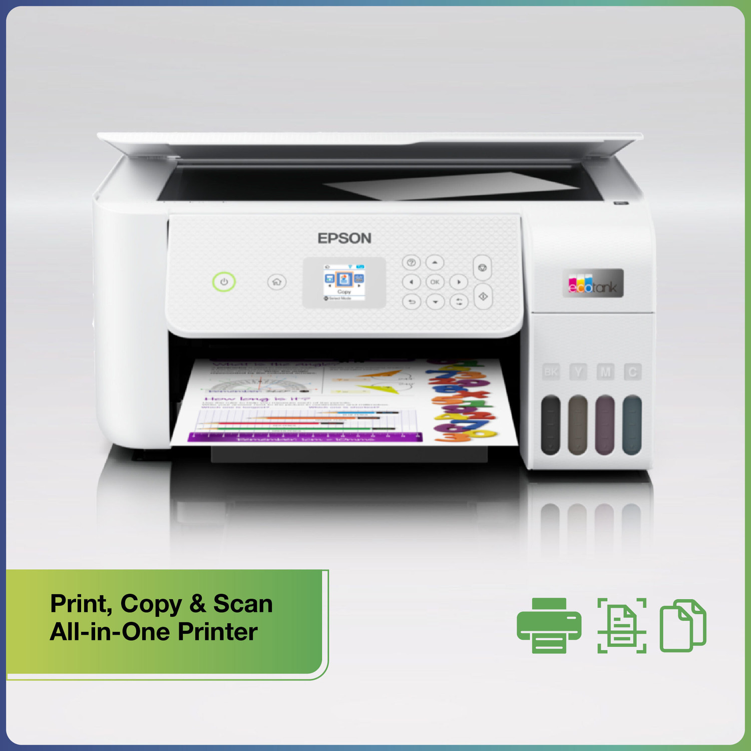 Image of Epson Eco L3266 Multi-function WiFi Color Ink Tank Printer (Color Page Cost: 24 Paise | Black Page Cost: 9 Paise | Borderless Printing) with Micro Piezo Heat Free Technology & 3.6 cm color LCD Screen