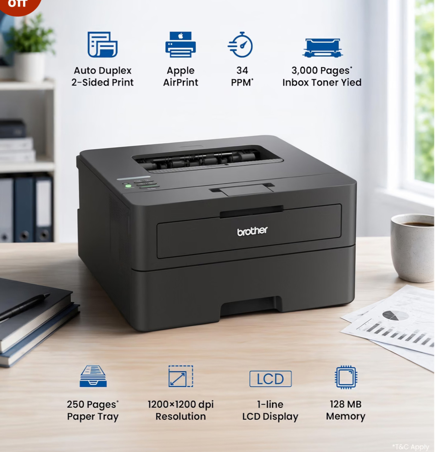 Image of brother HL-L2440DW Single Function WiFi Monochrome Laser Printer