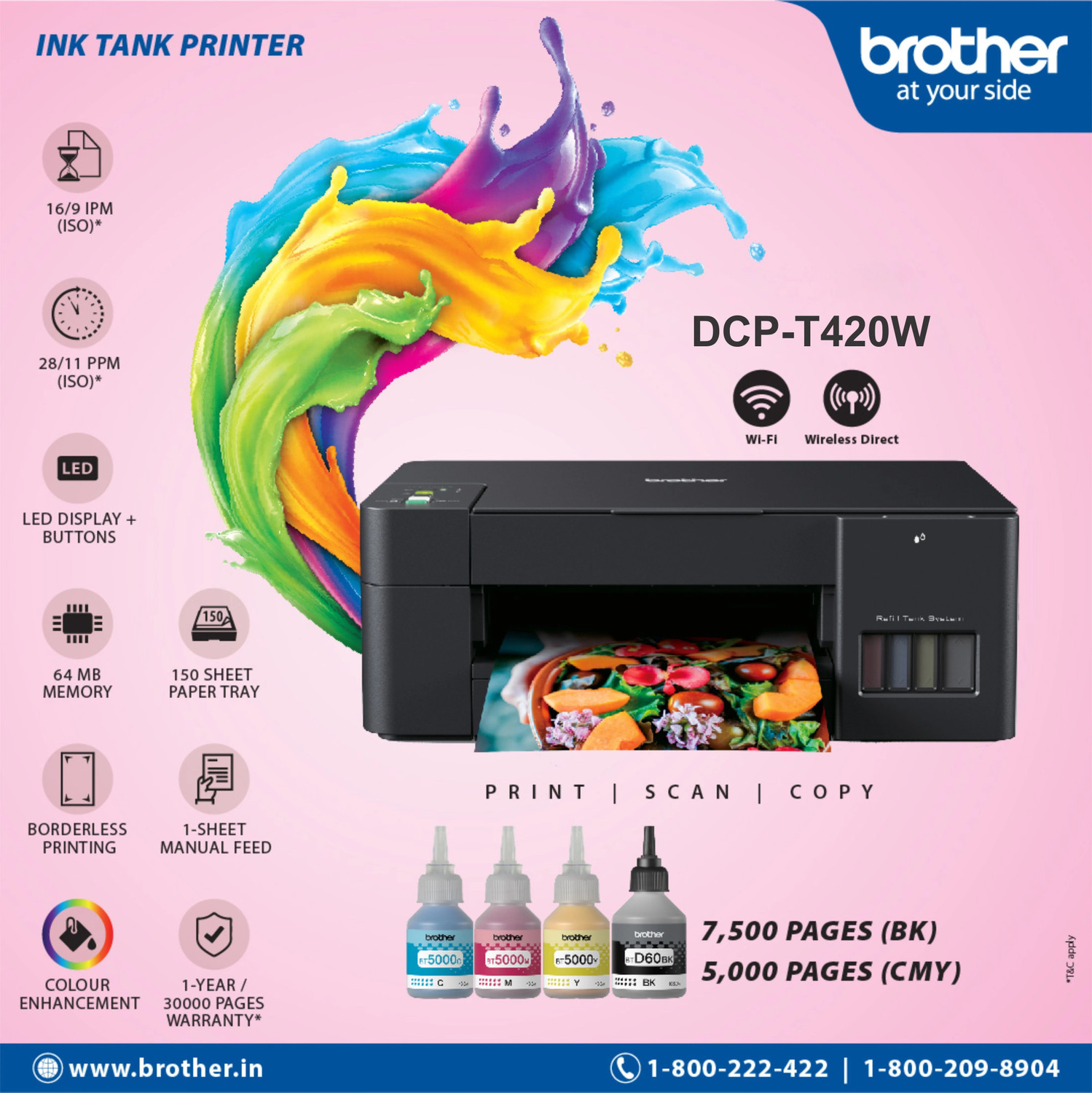 Image of brother DCP-T220 Multi-function Color Ink Tank Printer (Borderless Printing)