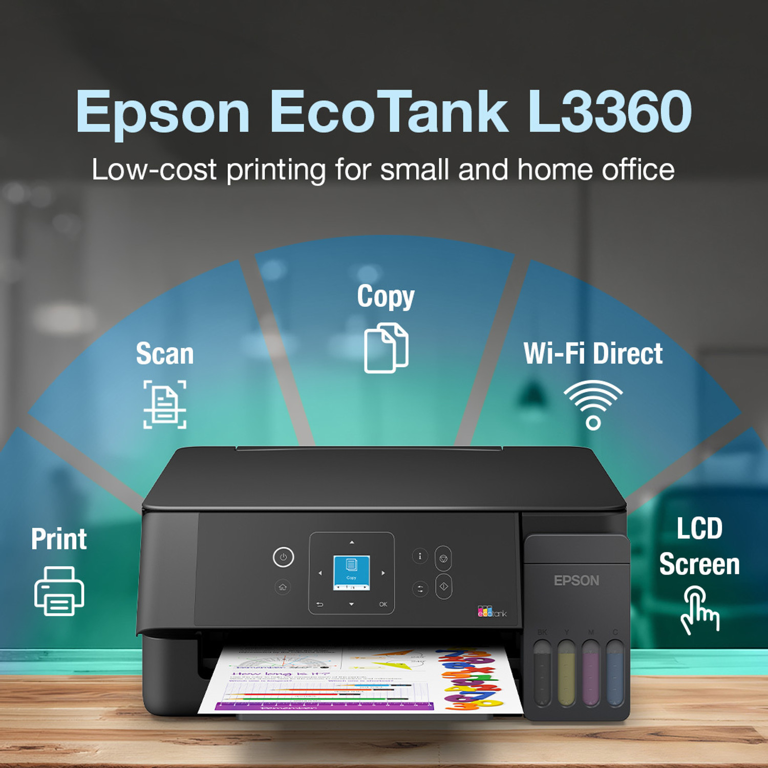 Image of Epson L3360 Multi-function WiFi Color Ink Tank Printer (Color Page Cost: 0.33 Rs. | Black Page Cost: 0.09 Rs. | Borderless Printing)