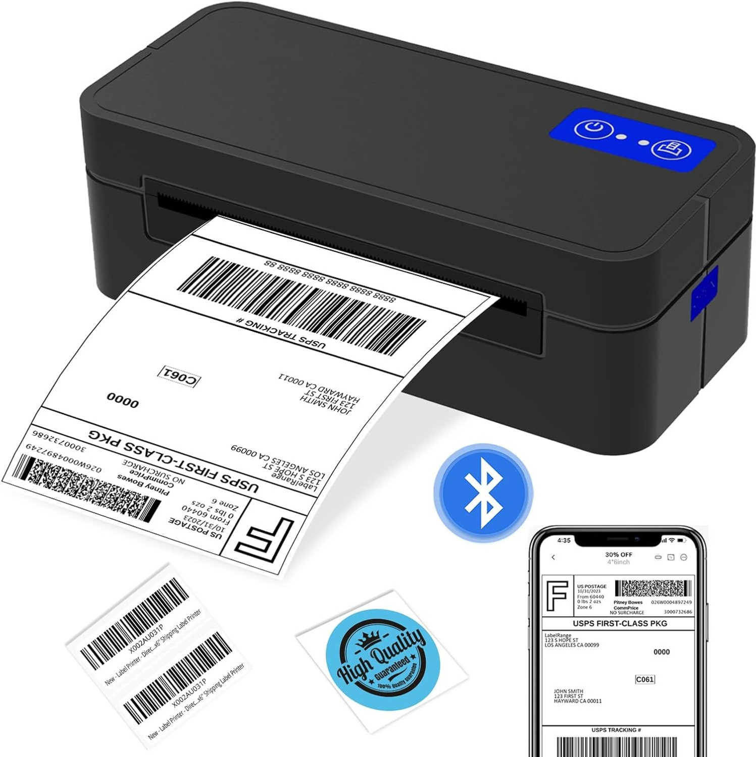 Image of OnlyU Bluetooth Thermal Printer 4x6 inch Barcode Shipping Label Printer| Multi-function Monochrome Thermal Transfer Printer
