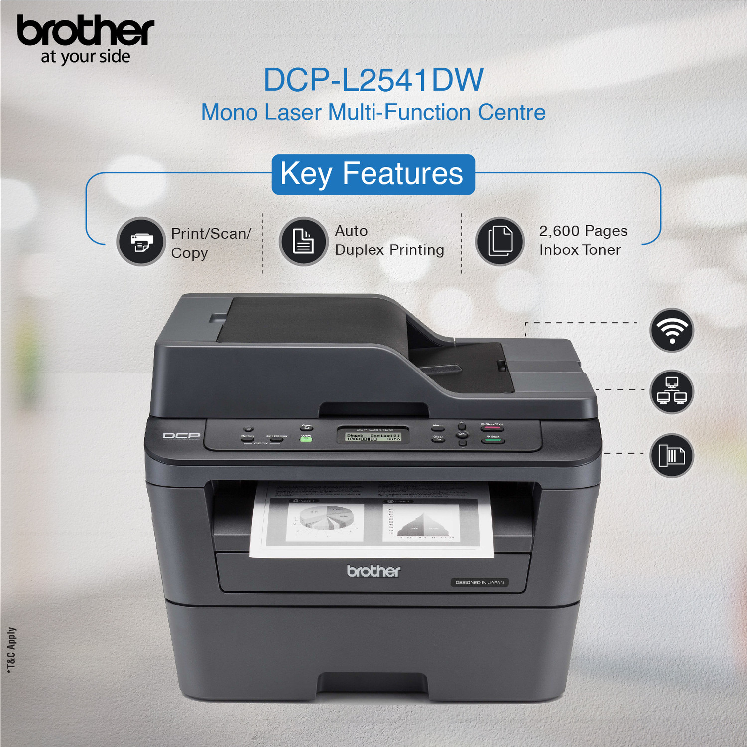 Image of brother DCP-L2541DW IND Multi-function WiFi Monochrome Laser Printer with Auto Duplex Feature