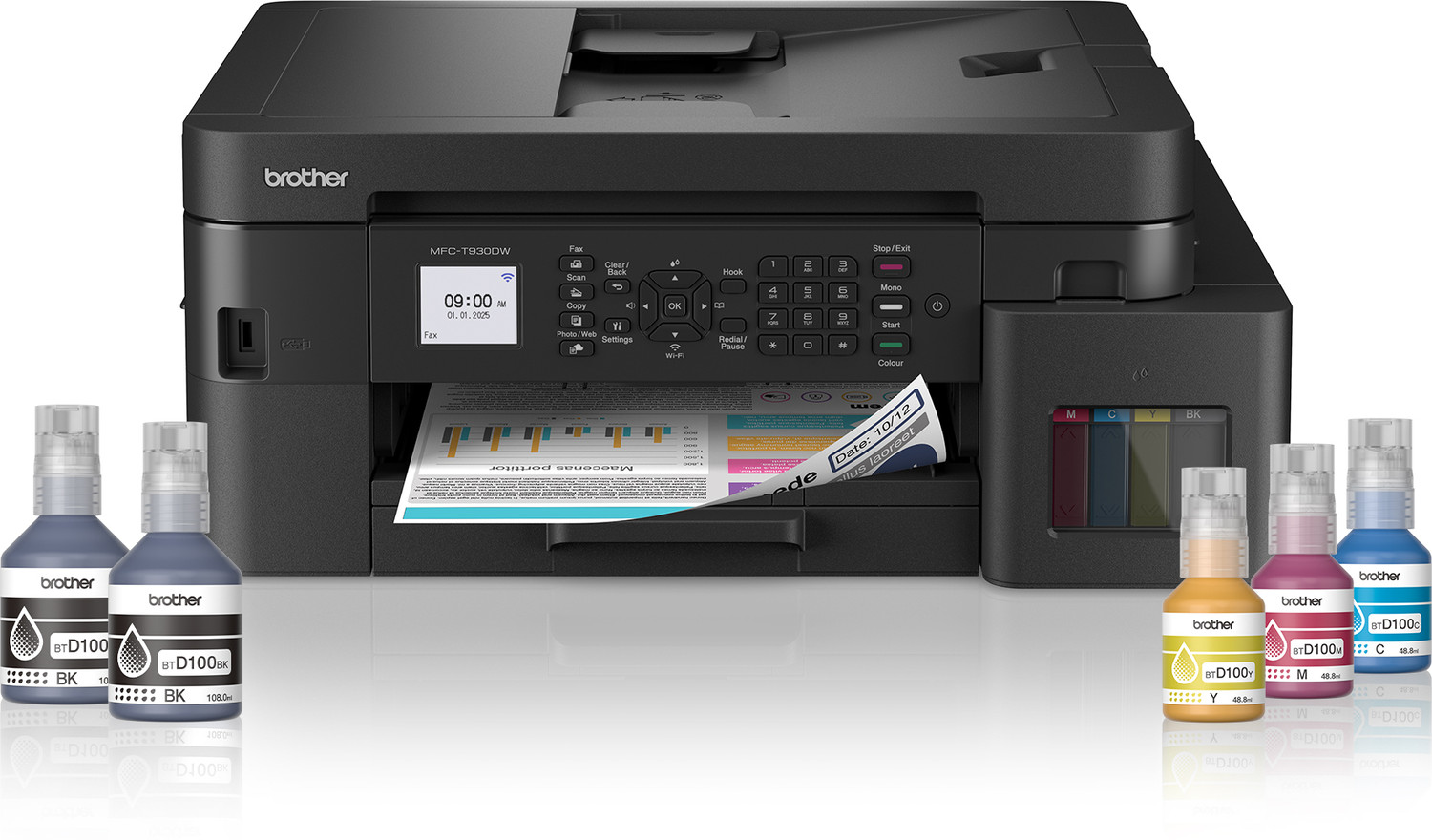 Image of brother MFC-T930DW Multi-function WiFi Color Ink Tank Printer (Borderless Printing) for Print /Copy /Scan with ADF Printer, 128 MB Memory, Print Pages Upto 15K in Black & 5K in Color Each (CMY), Auto Duplex 2-Sided Printer