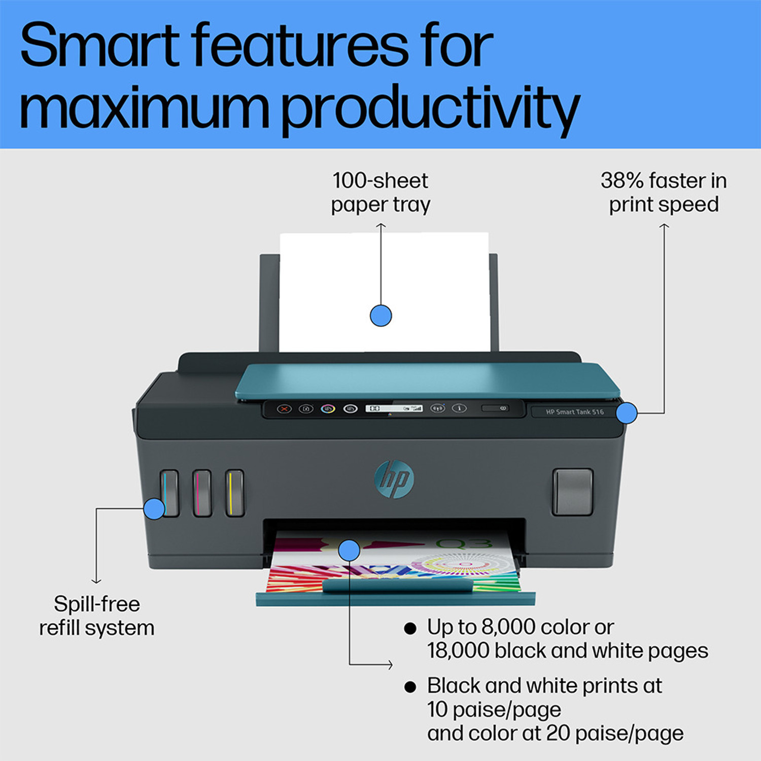 Image of HP Smart Tank 516 All-in-One Multi-function WiFi Color Ink Tank Printer