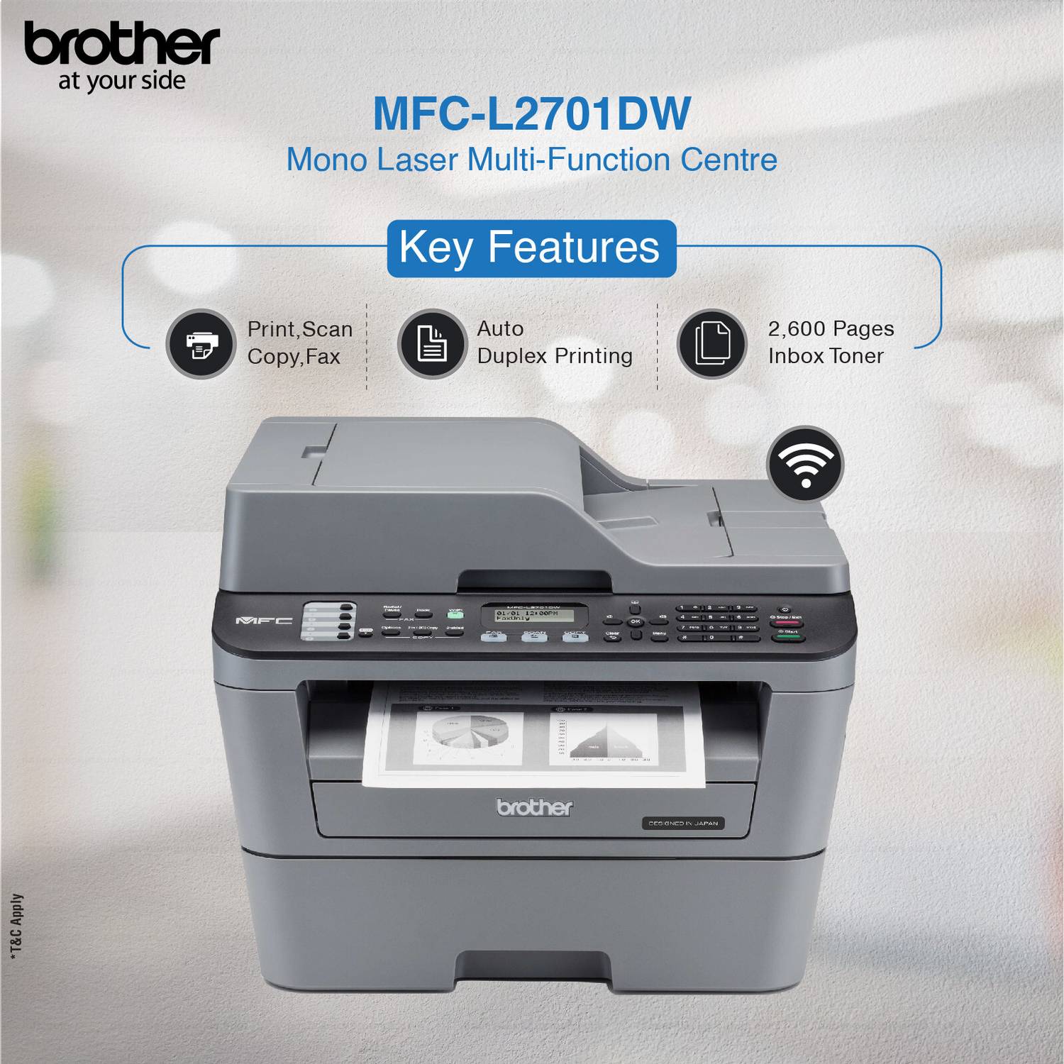 Brother MFC-L2701DW Multi-function WiFi Laser Printer - Image 3