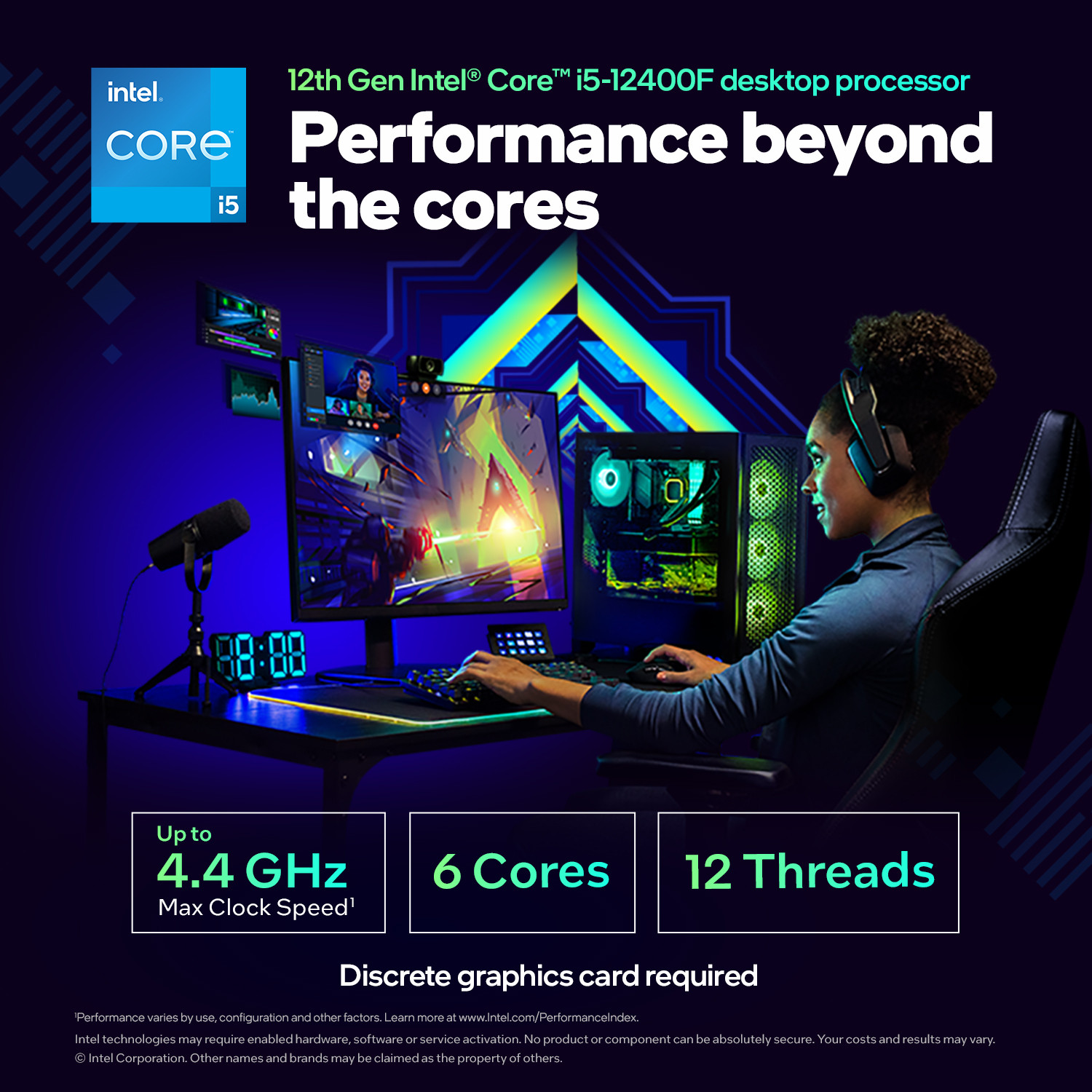 Image of Intel i5-12400F 4.4 GHz Upto 4.4 GHz LGA1700 Socket 6 Cores 12 Threads Desktop Processor