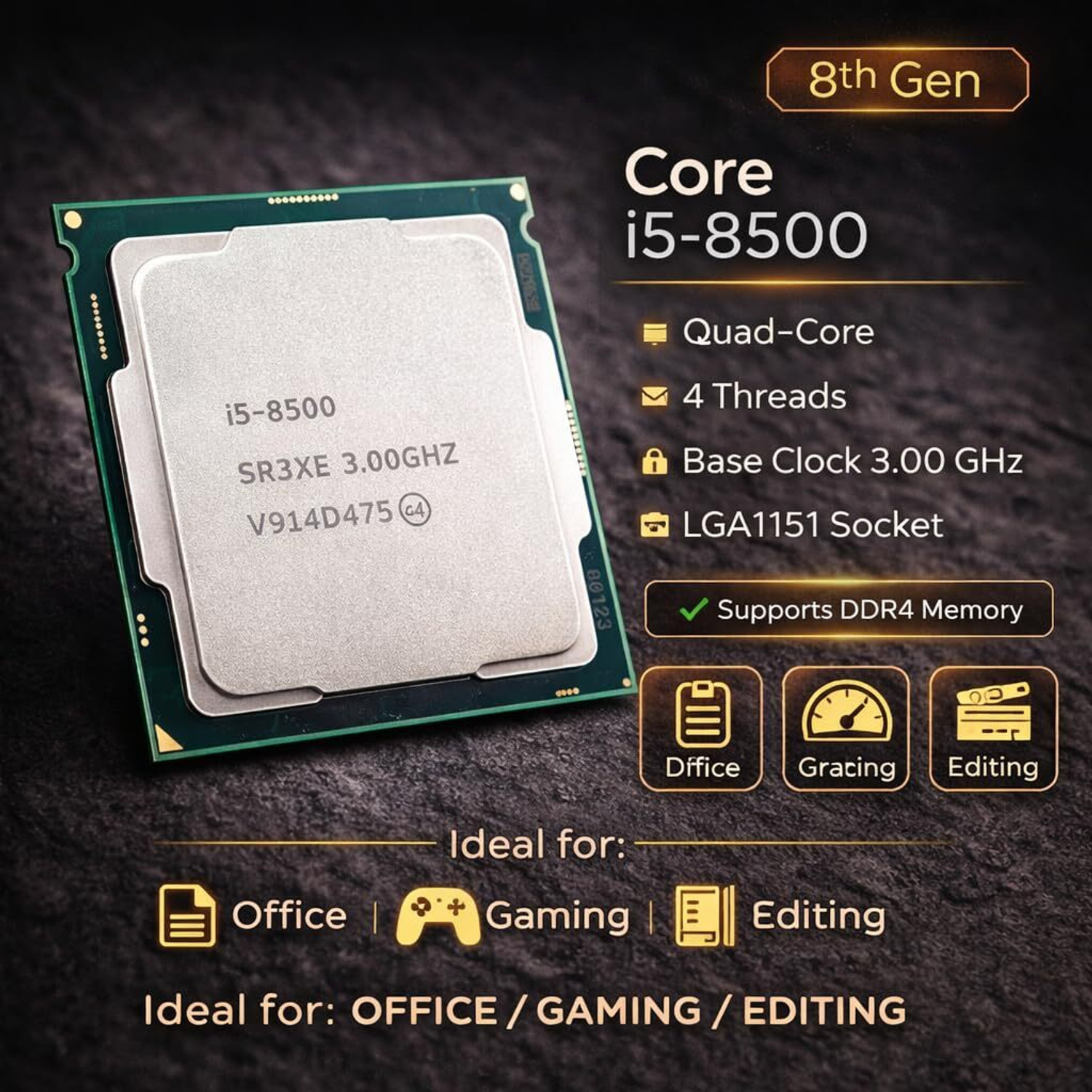 Image of CPU WALA Core i5 8th Gen processor with speed up to 4.3 GHz output 3.4 GHz LGA 1151 6 Core Processor Designed for Desktop