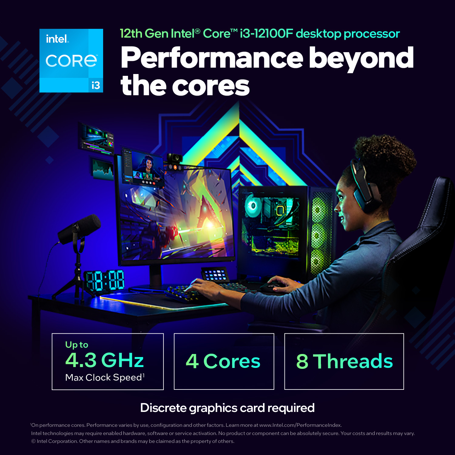 Image of Intel i3-12100F 4.3 GHz Upto 4.3 GHz LGA1700 Socket 4 Cores 8 Threads Desktop Processor