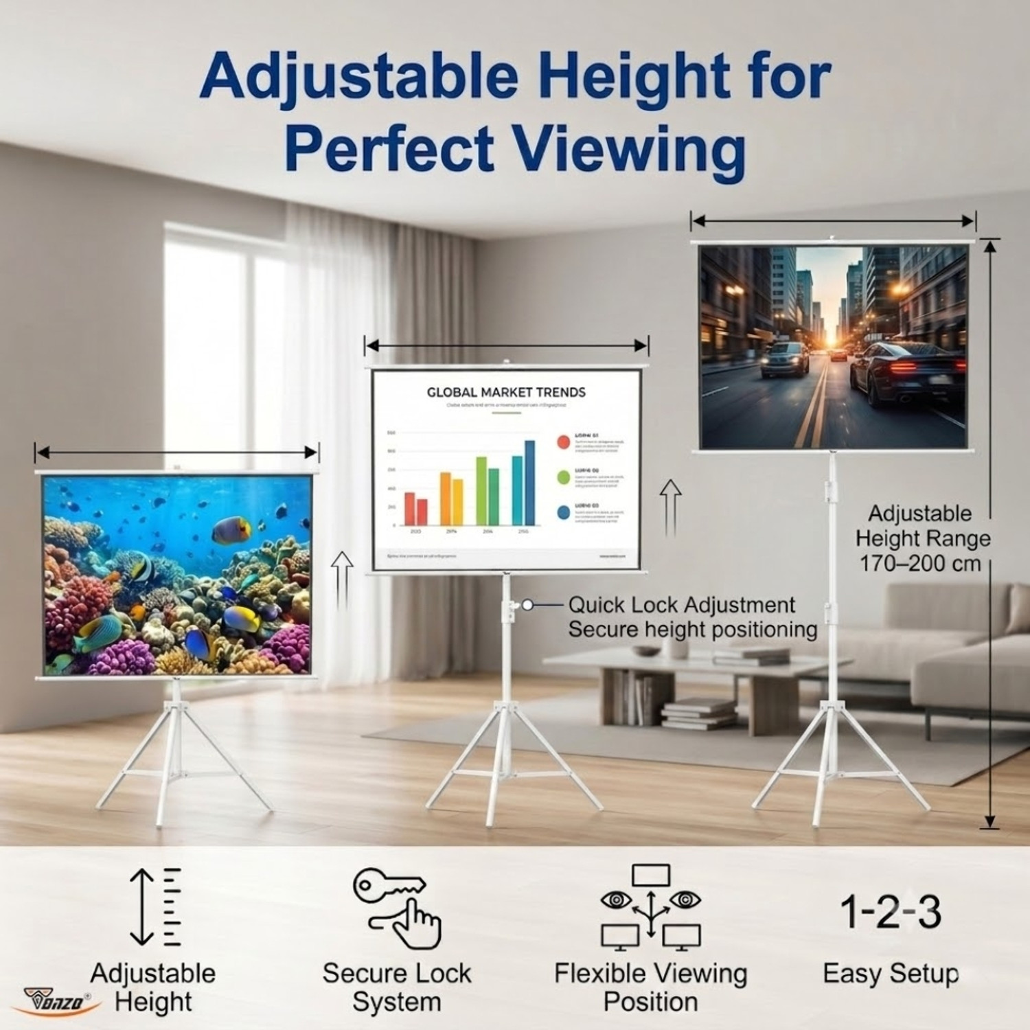 Image of TONZO 120 inch Tripod Projector Screen with Stand 4:3 Aspect Ratio, Matte White Projector Screen (Width 243.8 cm x 183 cm Height)