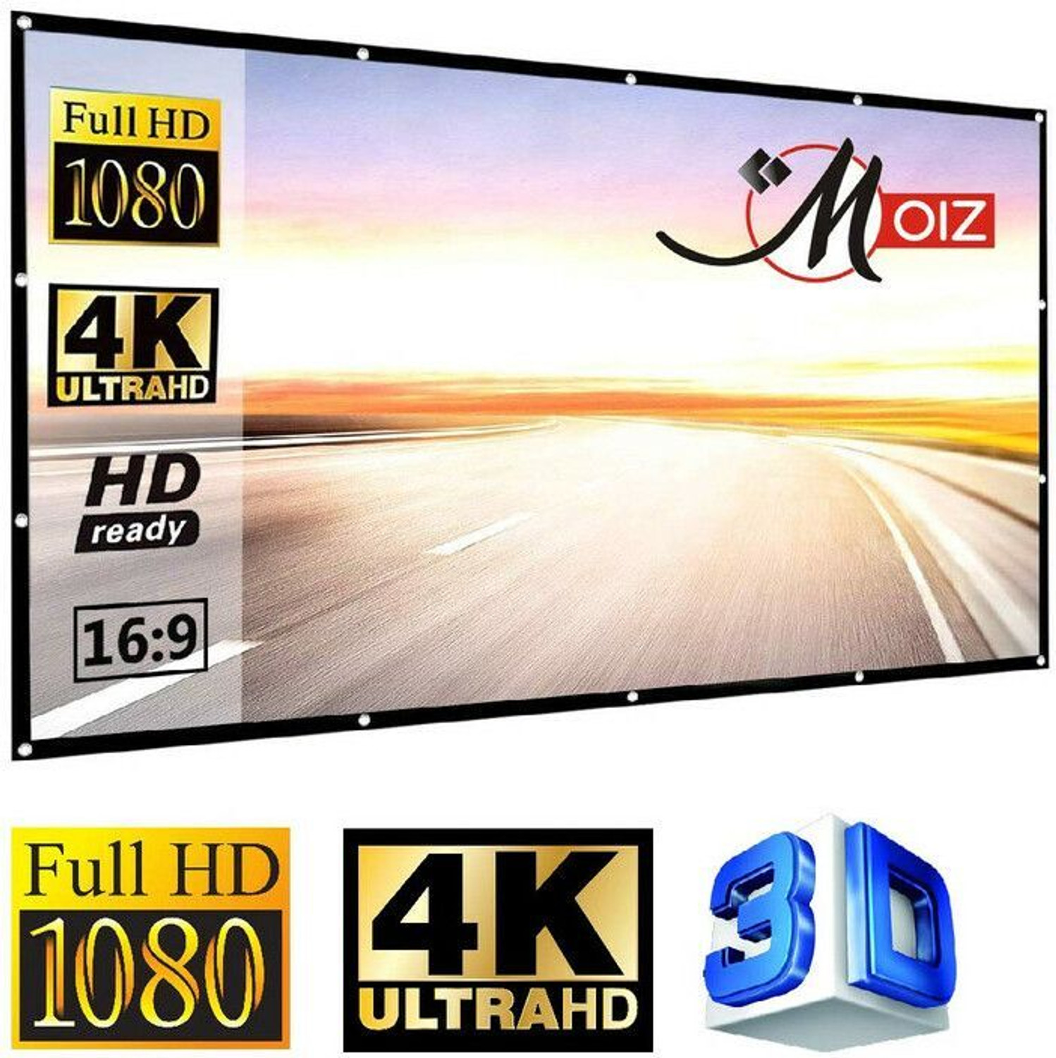 Image of Moiz 130 Inch- 9.5FTx 5.3FT (Anti-Creased) (Foldable) (Anti-Light) 16:9 4K Eyelet HG Projector Screen (Width 288 cm x 162 cm Height)