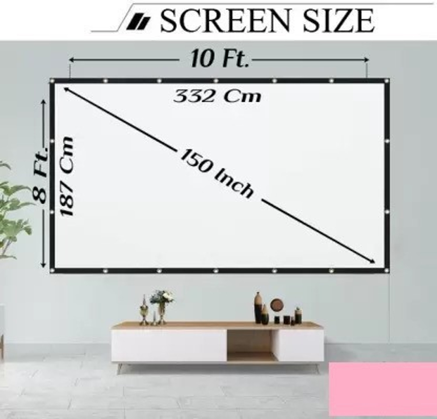 Image of ZIOZY 150 Inch- 10Ft x 8Ft-Anti-Creased-Foldable Anti-Light 16:9 4K Eyelet Full HD 3D Projector Screen (Width 332 cm x 187 cm Height)