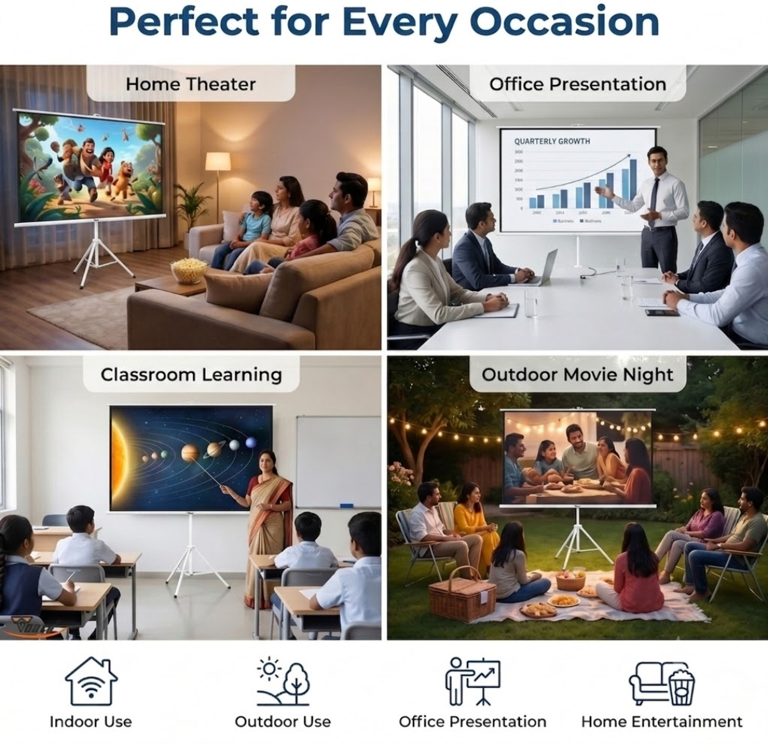 Image of TONZO 120 inch Tripod Projector Screen with Stand 4:3 Aspect Ratio, Matte White Projector Screen (Width 243.8 cm x 183 cm Height)