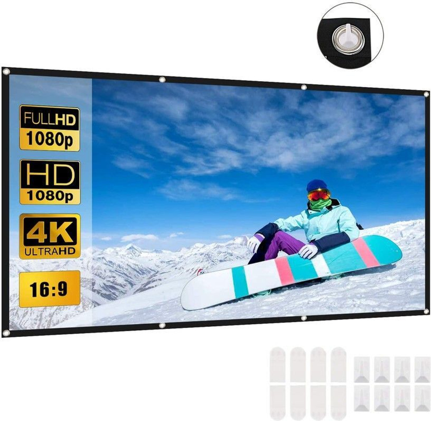 Image of Savsol Projector Screen 150 inch 16:9 HD Foldable Anti-Crease Portable Projection Projector Screen (Width 304 cm x 243 cm Height)