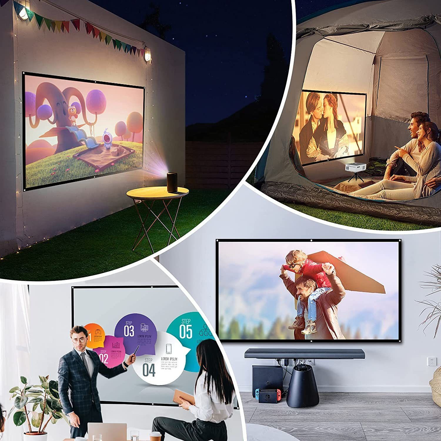 Image of royality 100 inch Eyelet Projector Screen 16:9 Aspect Ratio, 100 inch Diagonal, 87 Inches Width x 54 Inches Hight, Black Coated from Back Side, Supports UHD-3D-4K-8K Technology Foldable Projector Screen Projector Screen (Width 221 cm x 125 cm Height)