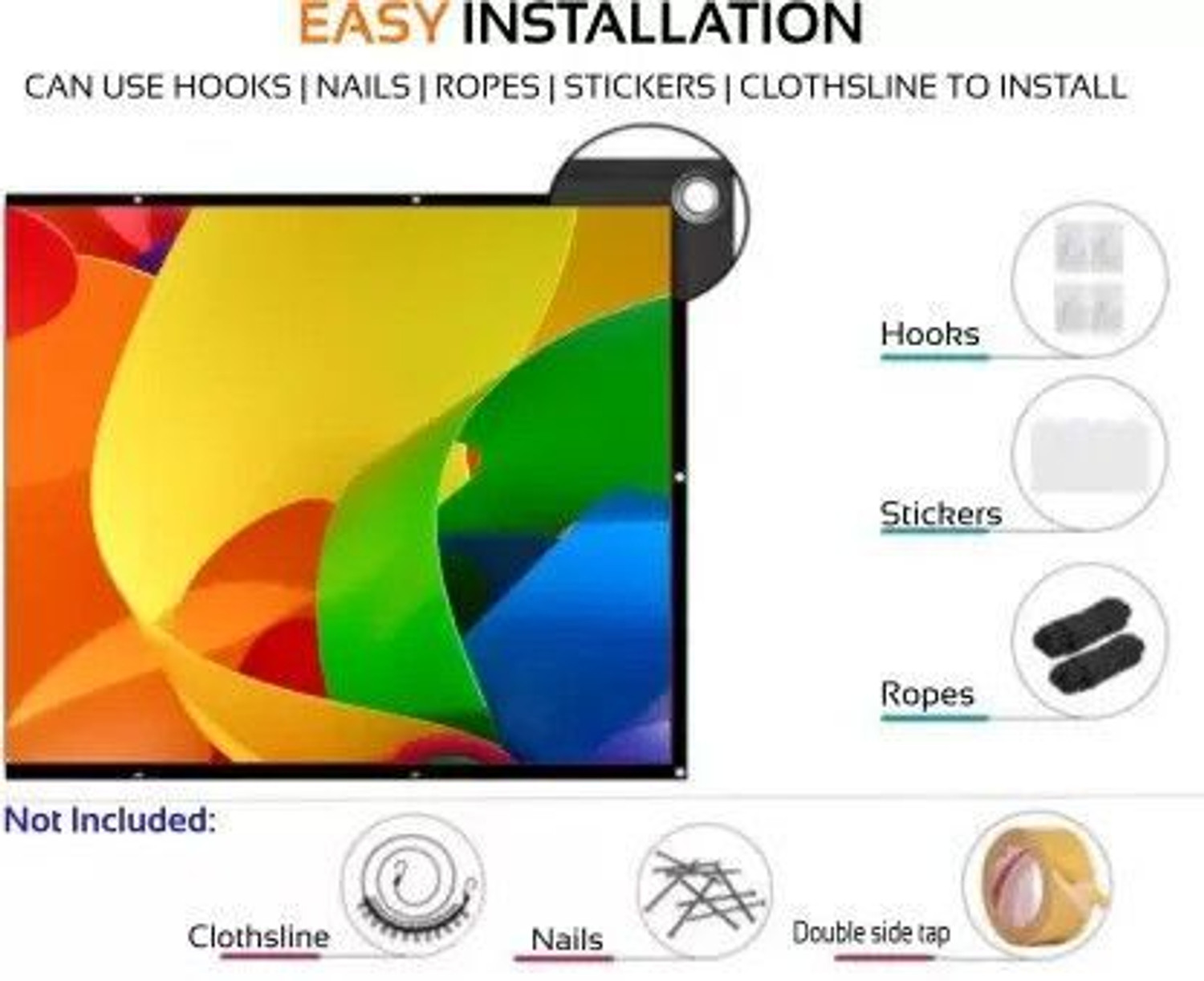 Image of Moiz 120 inch 16:9 HD Projector Screen, Anti-Crease Foldable Portable, white matt Projector Screen (Width 105 cm x 59 cm Height)