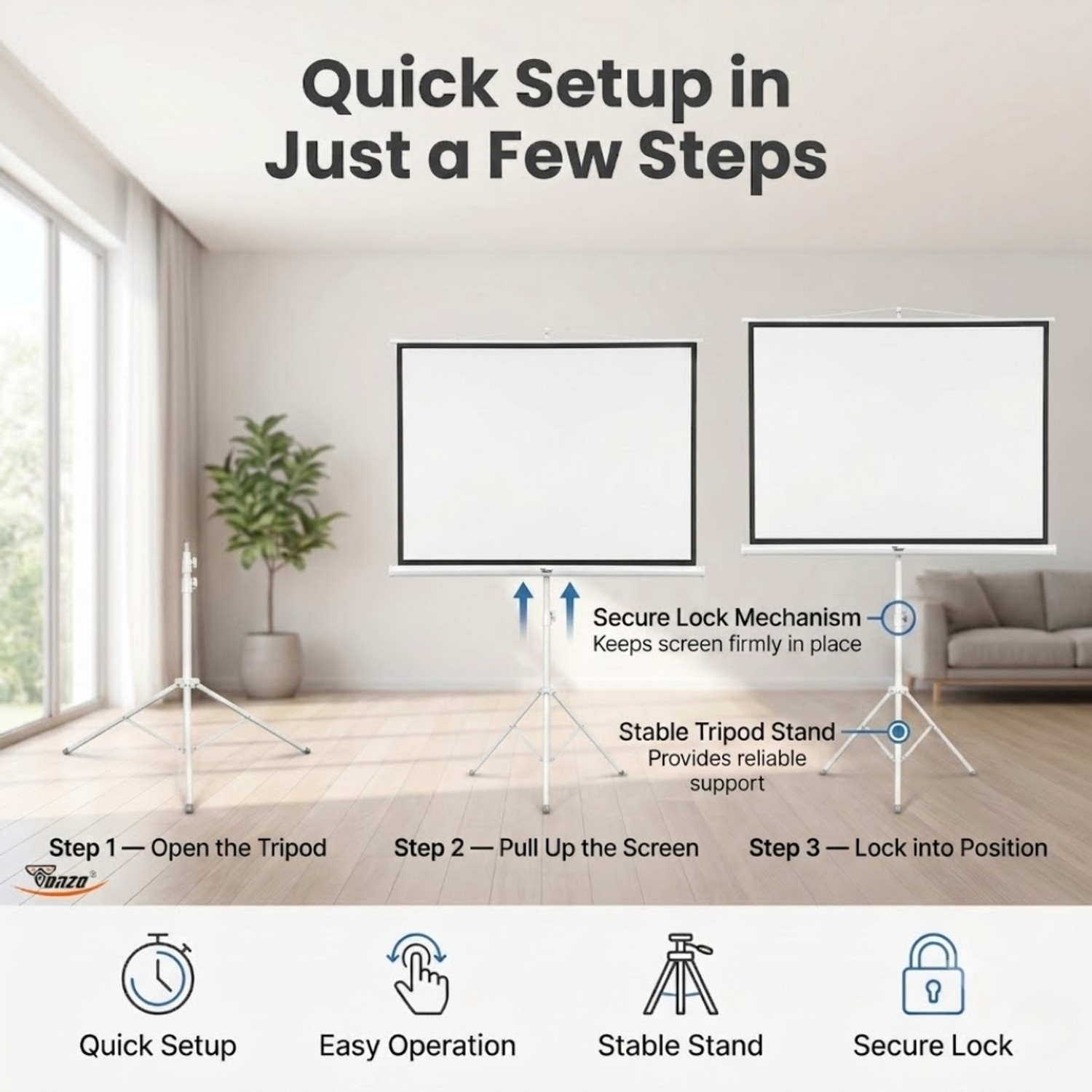 Image of TONZO 120 inch Tripod Projector Screen with Stand 4:3 Aspect Ratio, Matte White Projector Screen (Width 243.8 cm x 183 cm Height)