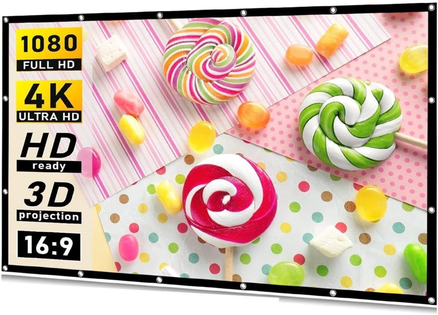 Image of Moiz 120 inch 16:9 HD Projector Screen, Anti-Crease Foldable Portable, white matt Projector Screen (Width 105 cm x 59 cm Height)