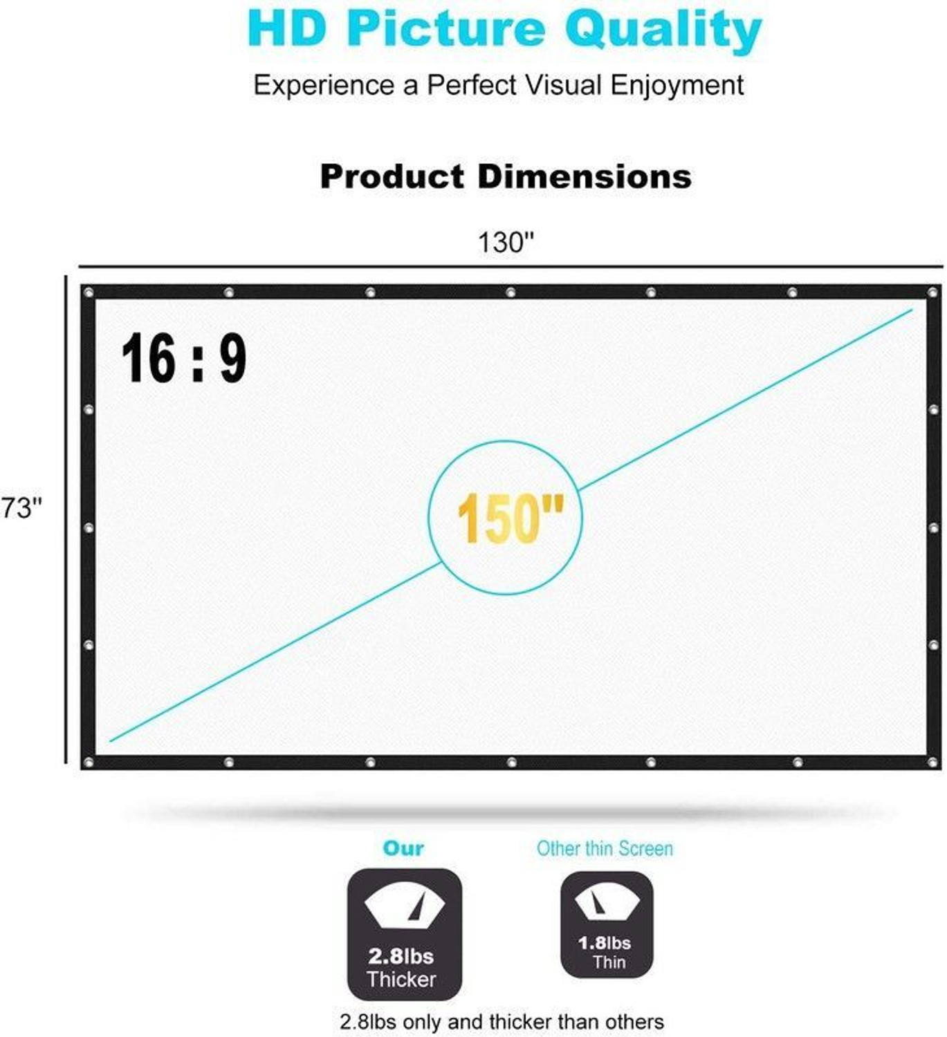 Image of Savsol Projector Screen 150 inch 16:9 HD Foldable Anti-Crease Portable Projection Projector Screen (Width 304 cm x 243 cm Height)