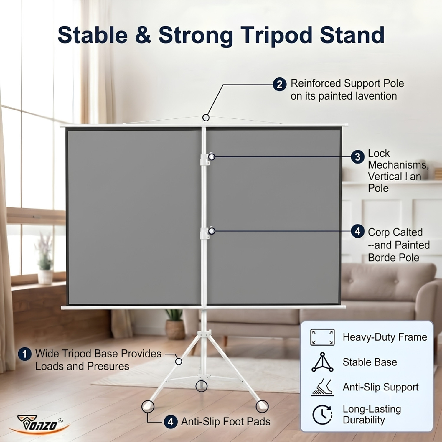 Image of TONZO 120 inch Tripod Projector Screen with Stand 4:3 Aspect Ratio, Matte White Projector Screen (Width 243.8 cm x 183 cm Height)