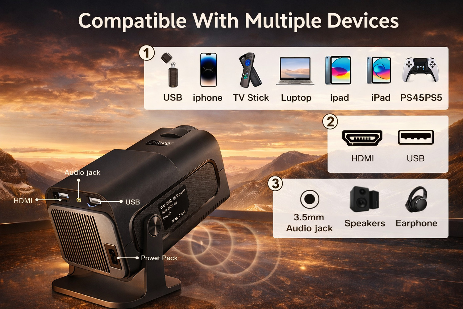 Image of Reysol Projector 13 Android Native 1080P 4K Support WIFI6 5G Wireless 8 GB Storage (10000 lm / 1 Speaker / Wireless / Remote Controller) Portable Projector