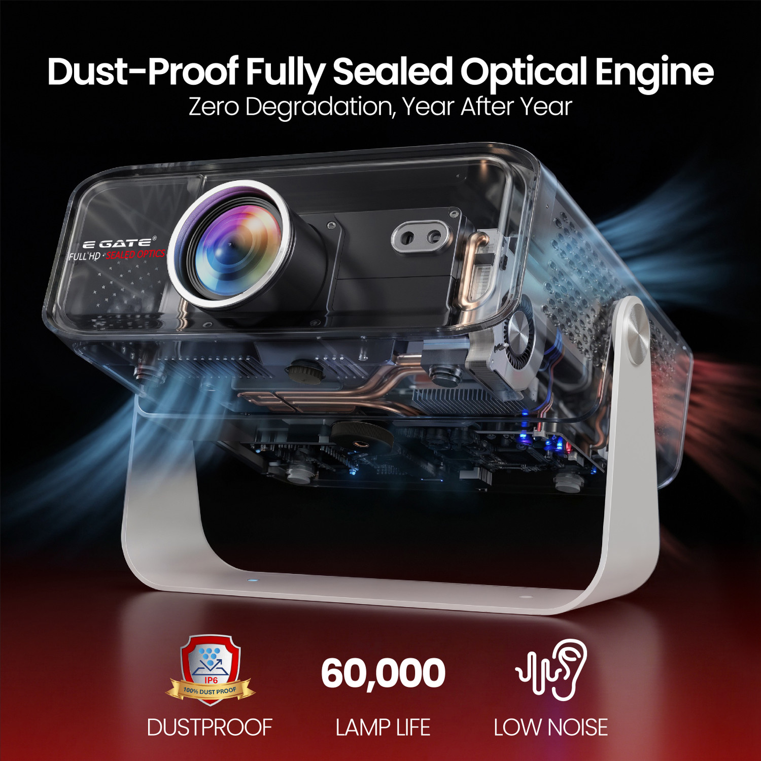 Image of Egate Duster 8X Plus Official Netflix 4k Support DustFree Certified Android Whale OS (17000 lm / 2 Speaker / Wireless / Remote Controller) Portable Projector