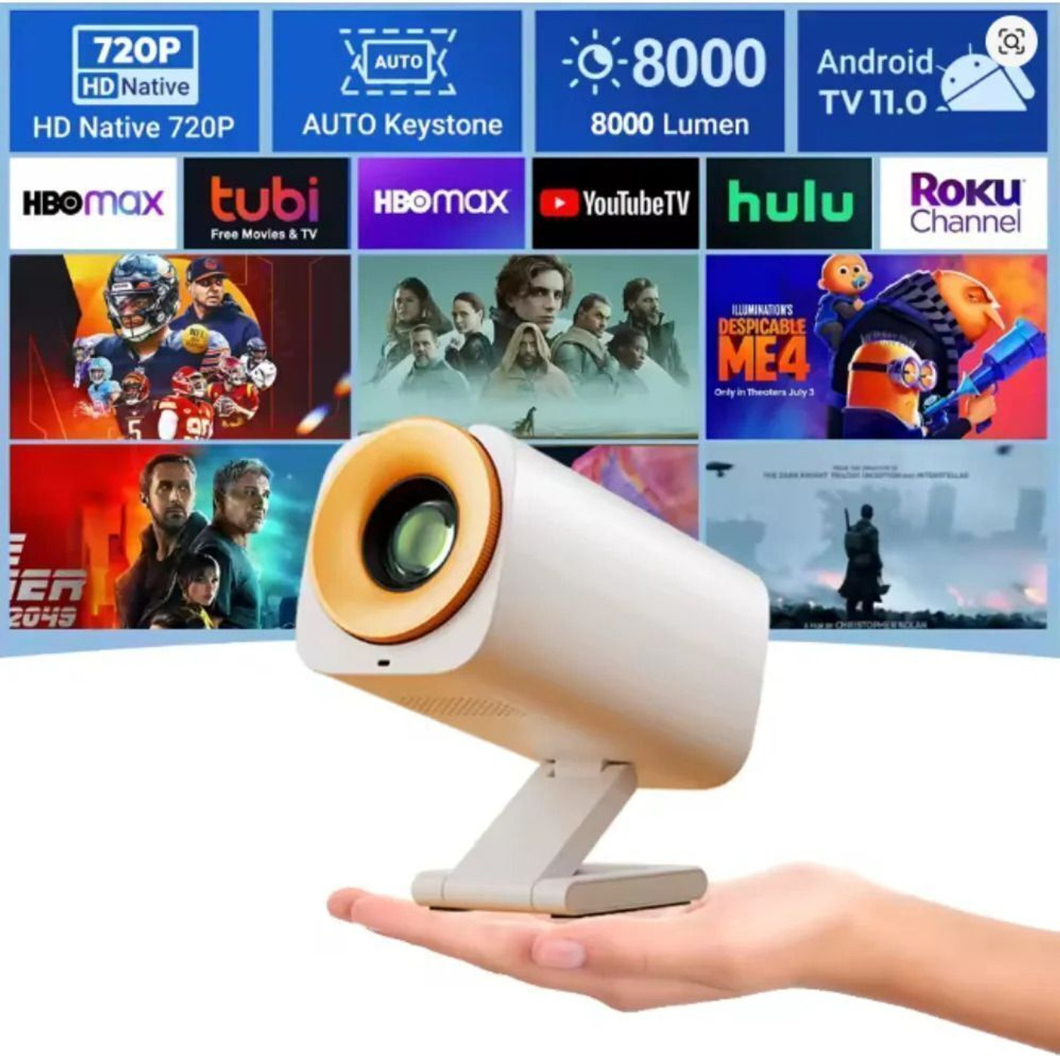 Image of Zync Y2 Android12 Short Throw Smart Mini 4K WiFi Bluetooth Auto Keystone 1280*720p (8000 lm / 1 Speaker / Wireless / Remote Controller) Portable Projector