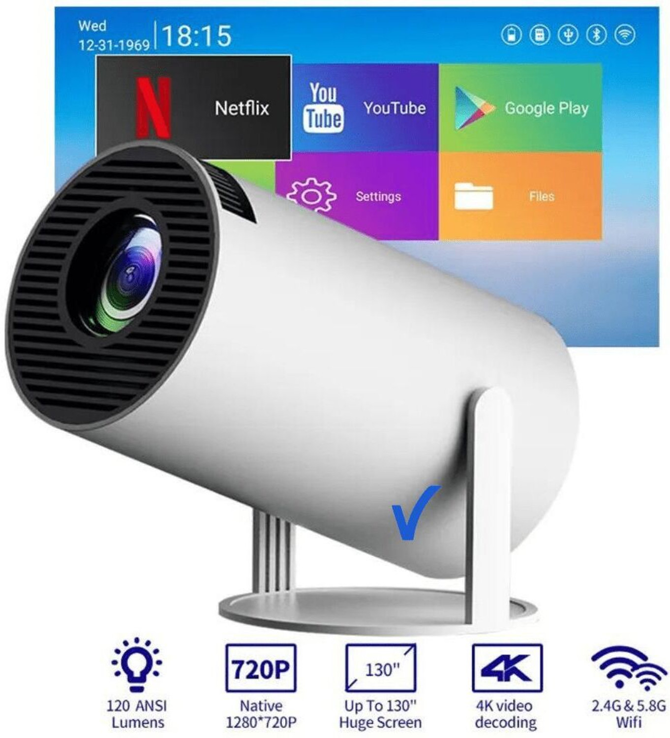Image of Amit HY300 Portable Projector Android (200 lm / 2 Speaker / Wireless / Remote Controller) Portable Projector
