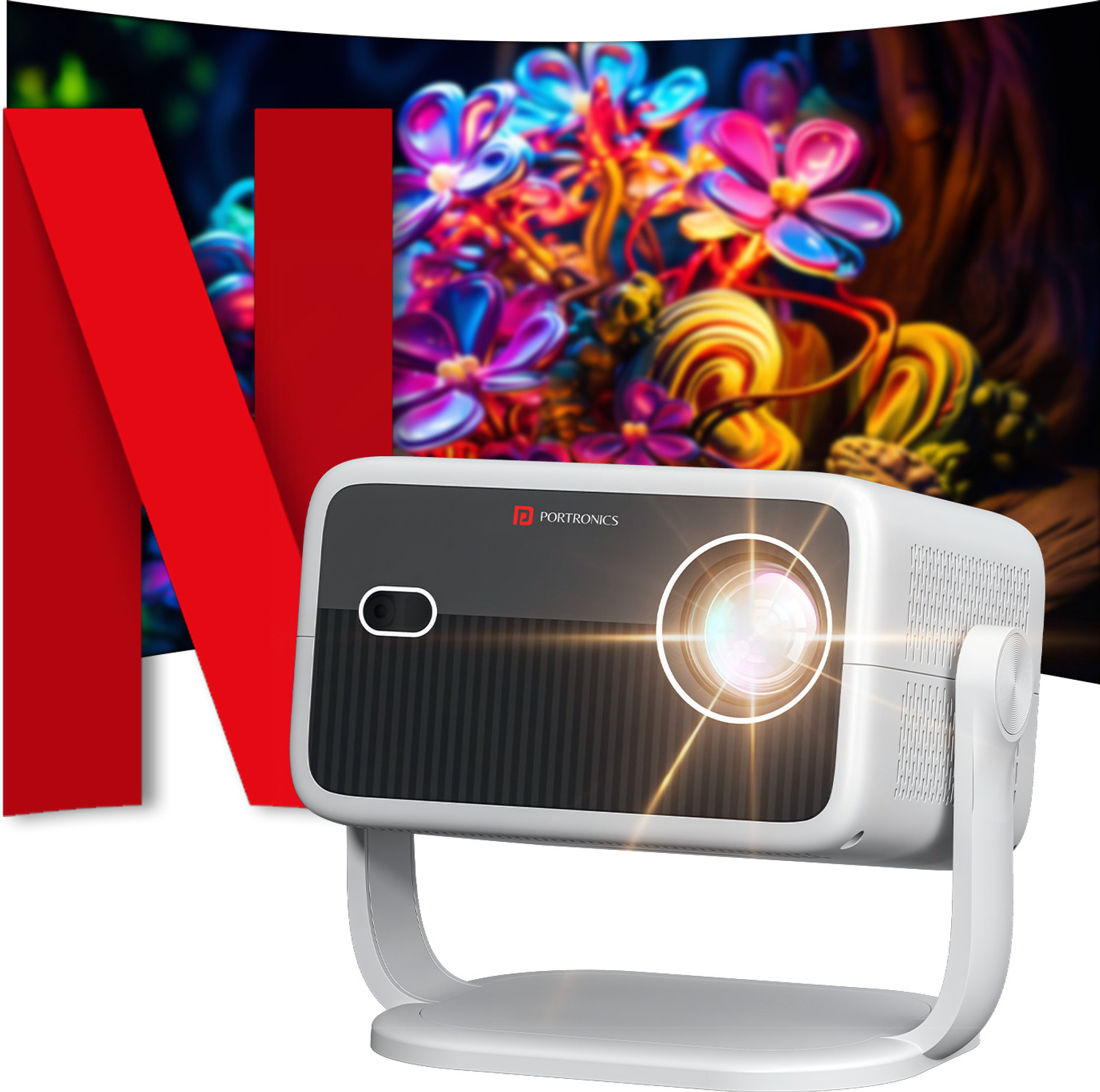 Image of Portronics Beem 560 Smart Android Projector, HD 1080P, Netflix Certifed, 5300 Lumens,BT (10000 lm / Wireless / Remote Controller) Portable Projector