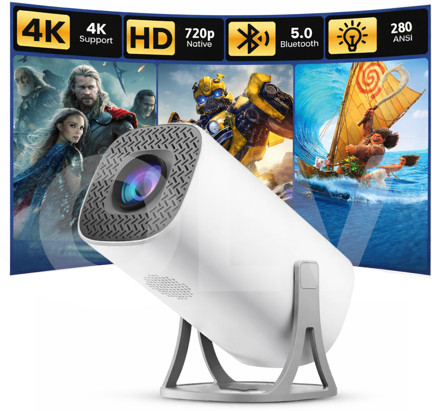 Image of OLV Portable Smart Mini Projector 4K 1080P|Android 14|64GB|WiFi|BT 5.0|180 Rotate (8000 lm / Remote Controller) Portable Projector