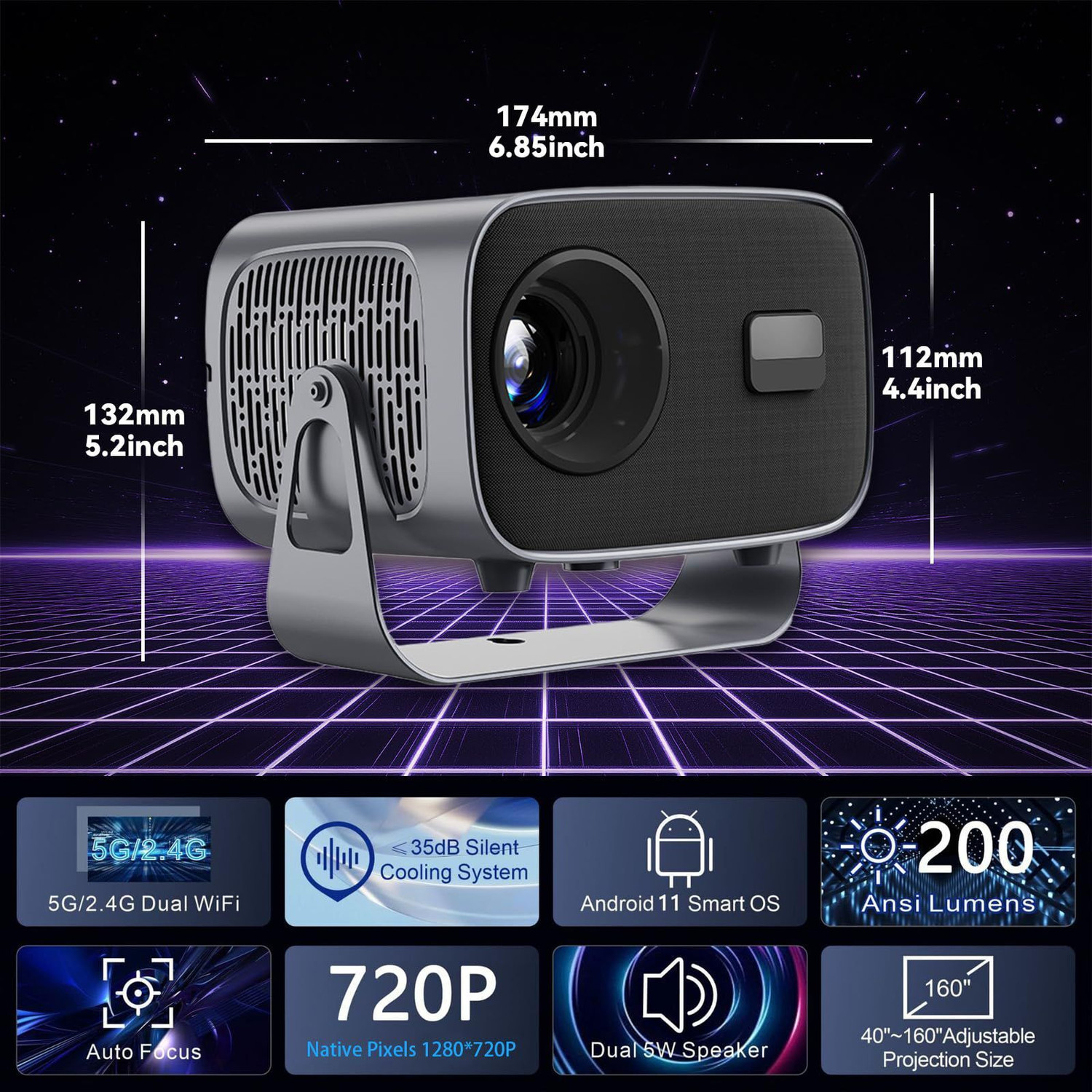 Image of LUMINZA A-10 Android 13 Smart Projector | 4K Support | 5G WiFi | 360 Rotation (30000 lm / 1 Speaker / Wireless / Remote Controller) Portable Projector