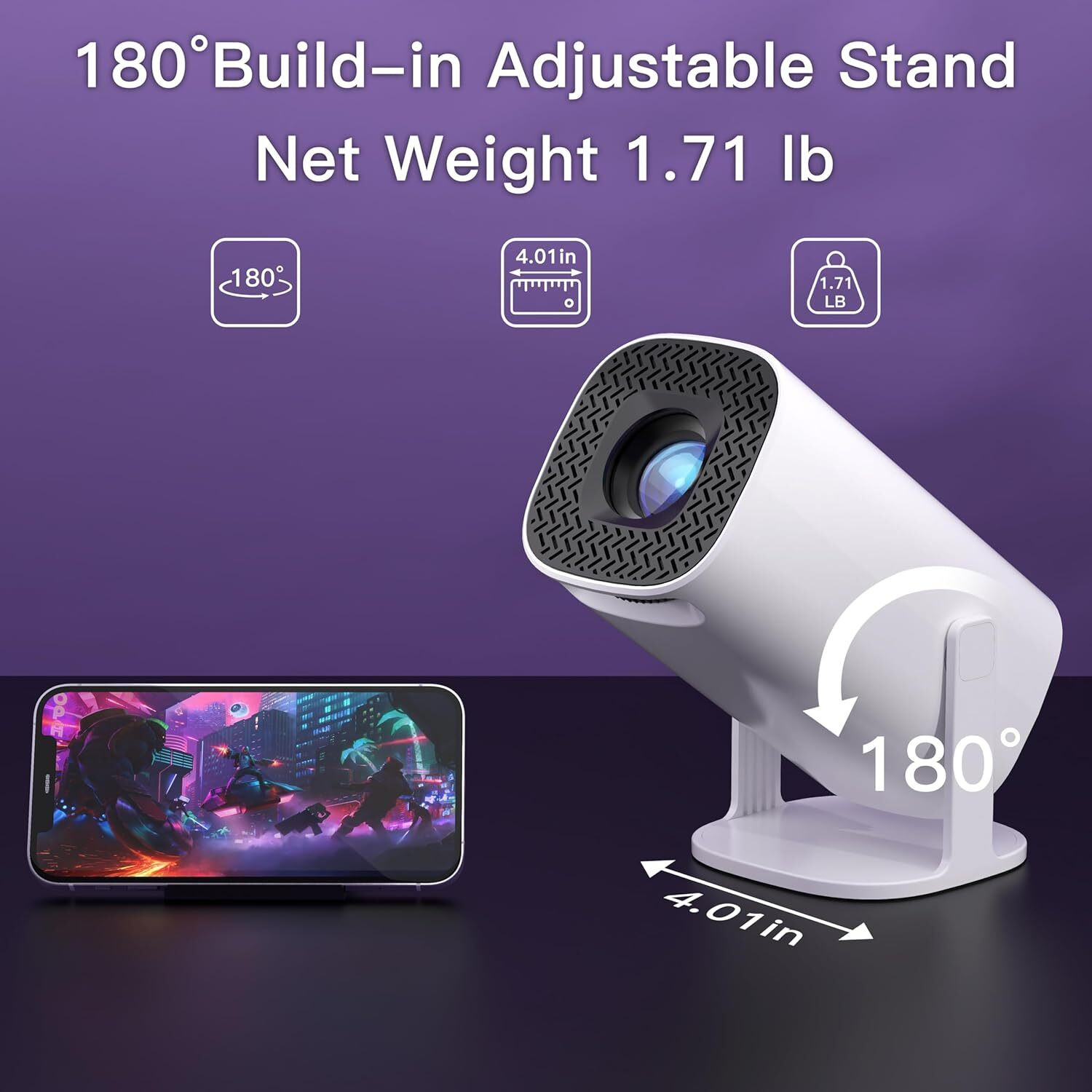 Image of AVOIHS Portable Mini Projector with WiFi Bluetooth 4K Support LED Home Theater Device (8400 lm / 1 Speaker / Wireless / Remote Controller) Portable Projector