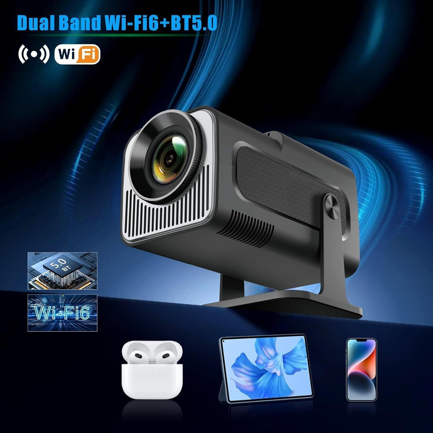 Image of OnlyU HY320 Mini projector 4k android HD 11 WiFi 6 /BT 5.0 Freestyle Auto Keystone (5000 lm / 1 Speaker / Wireless / Remote Controller) Portable Projector