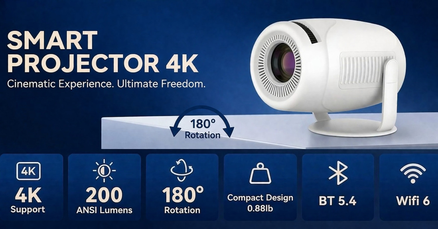 Image of Steepify 1080 Full HD Smart Projector with 4K Support | Android 14 WiFi, Bluetooth (3500 lm / 1 Speaker / Wireless) Portable Projector